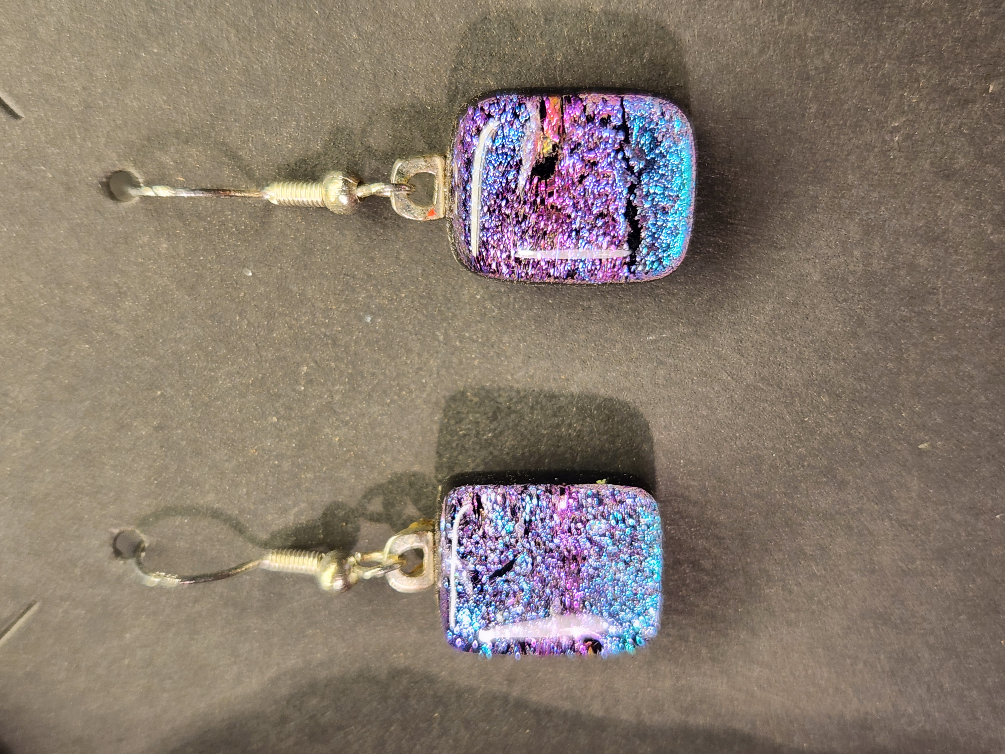 Purple & Teal Dichroic Fused Glass Earrings