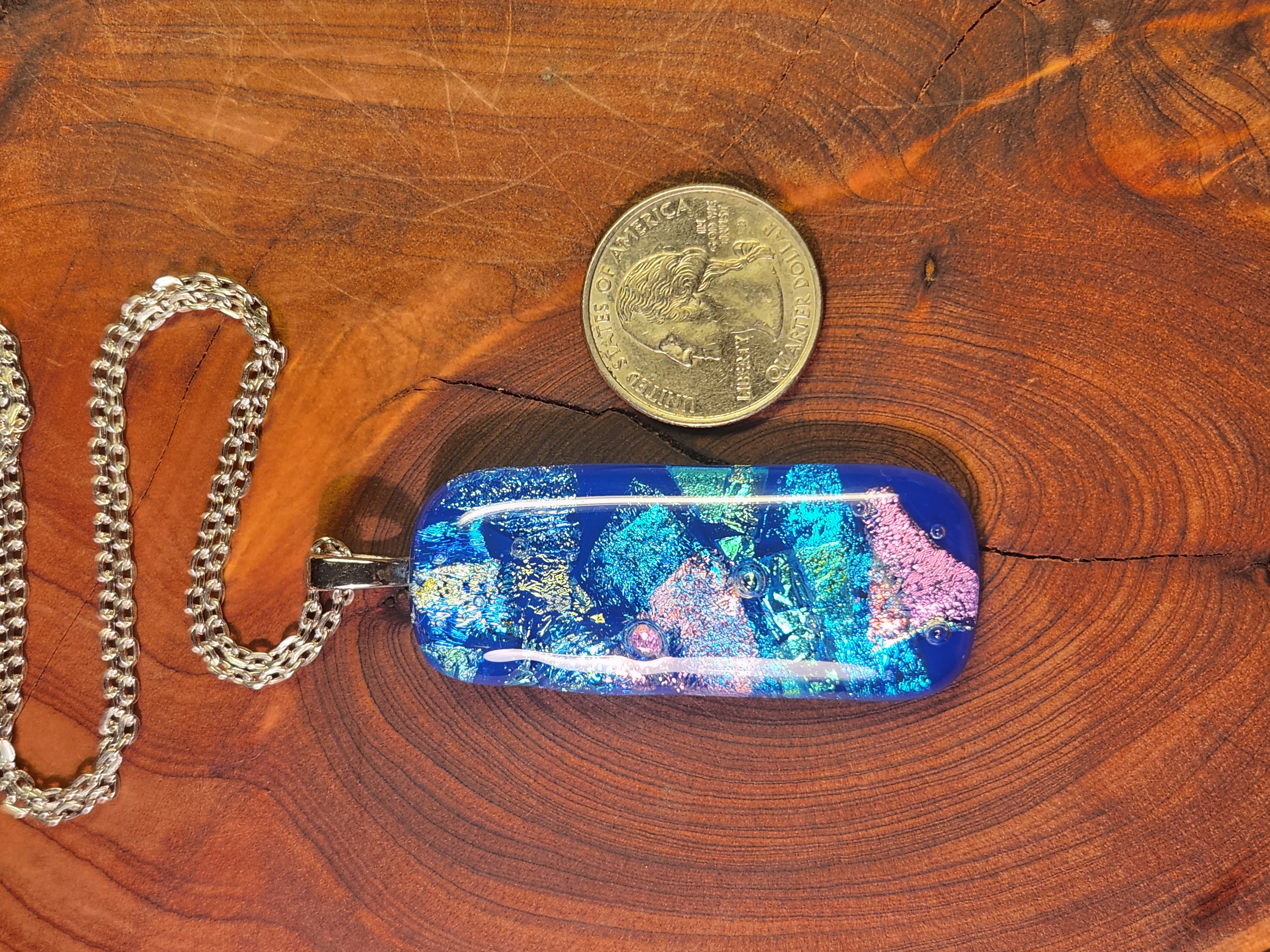 Ocean Blue Dichroic Fused Glass Necklace