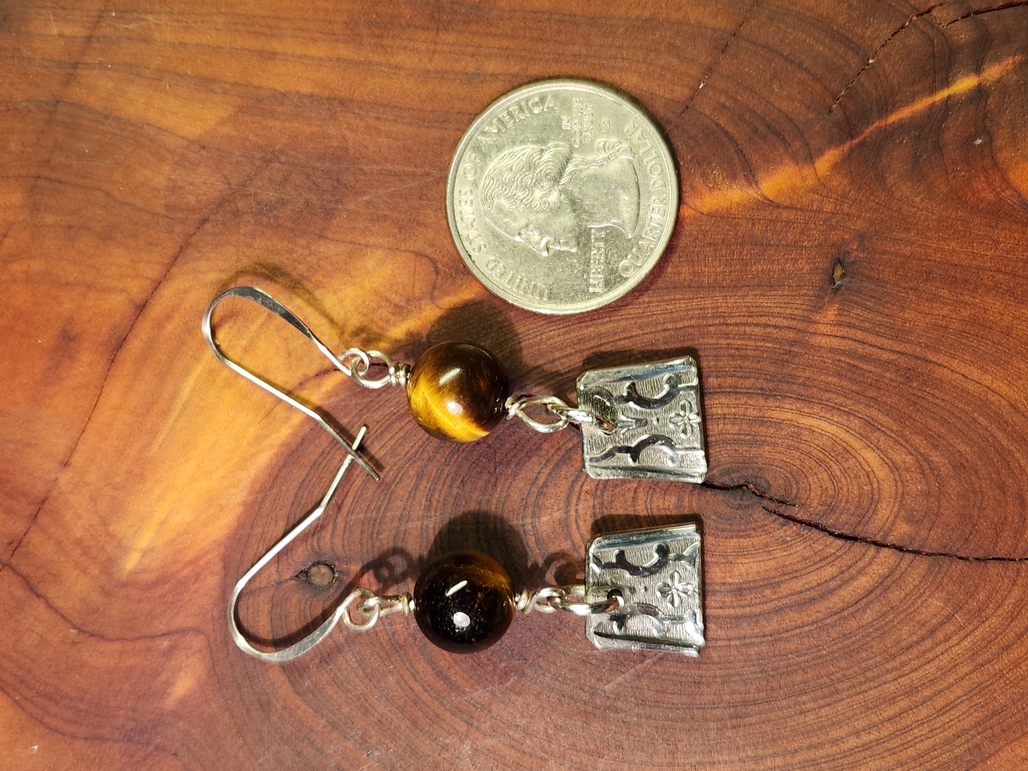 Antique Silverware Earrings with Tiger’s Eye