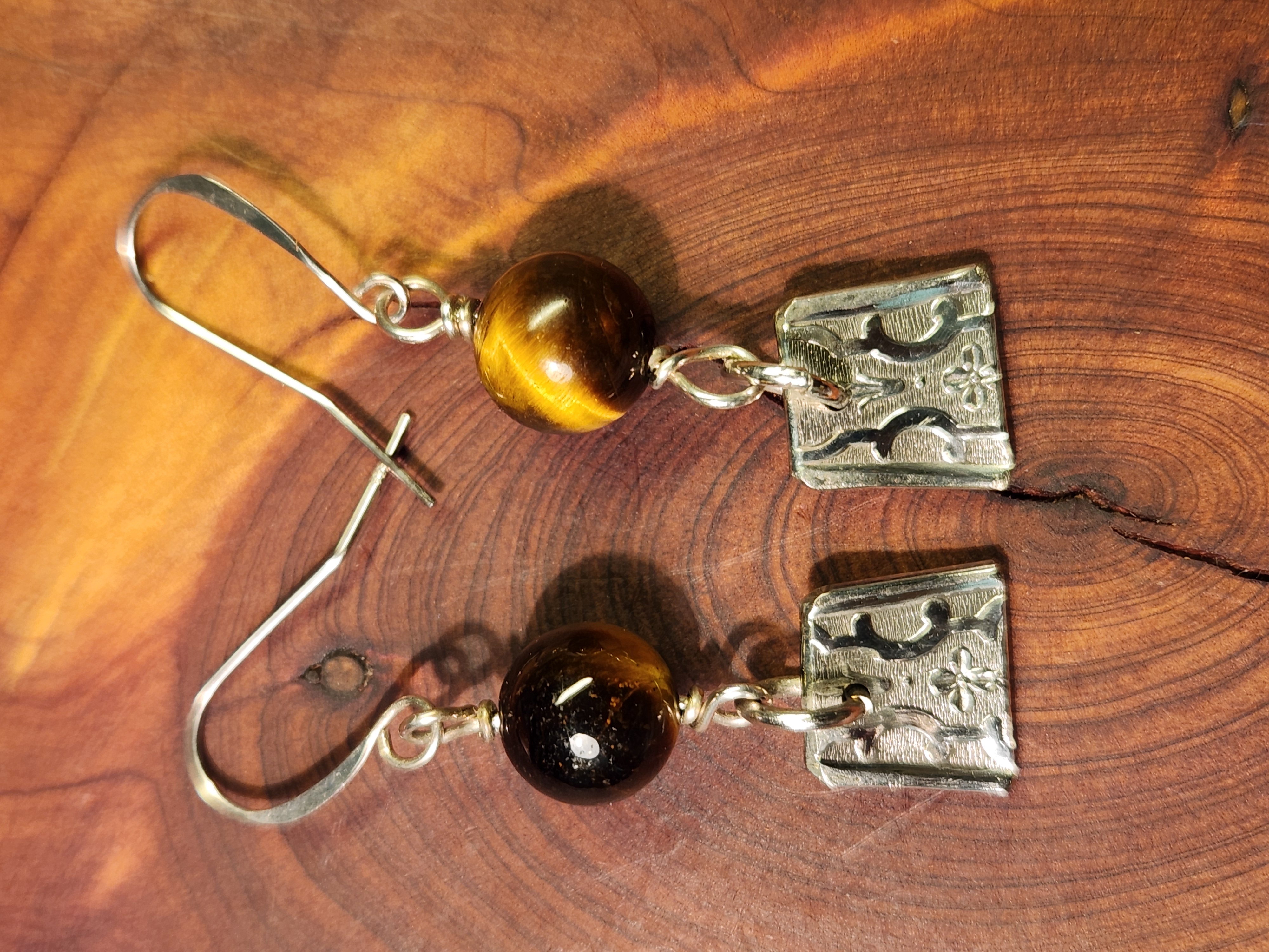 Antique Silverware Earrings with Tiger’s Eye
