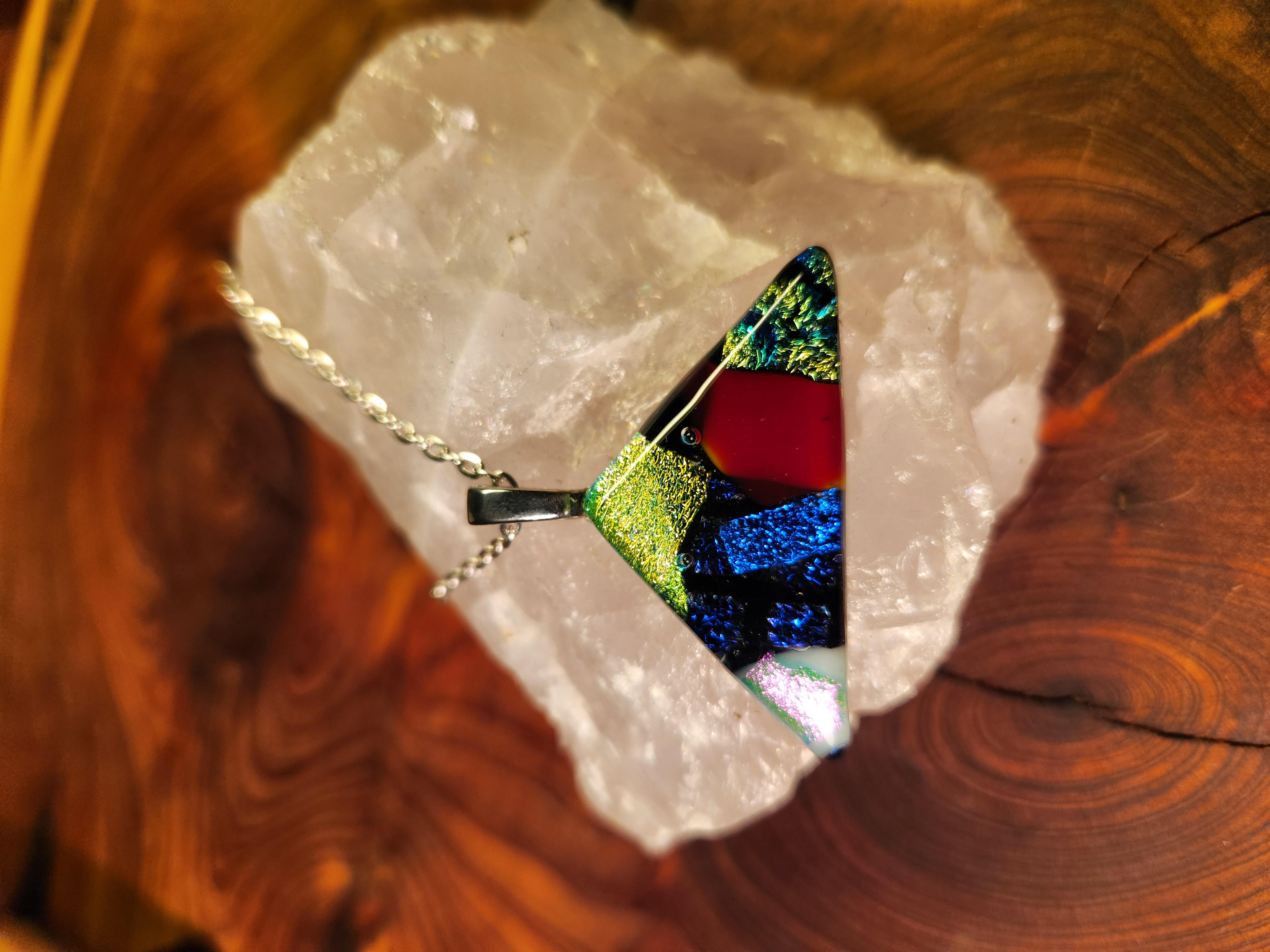 Triangular Mosaic Dichroic Fused Glass Necklace