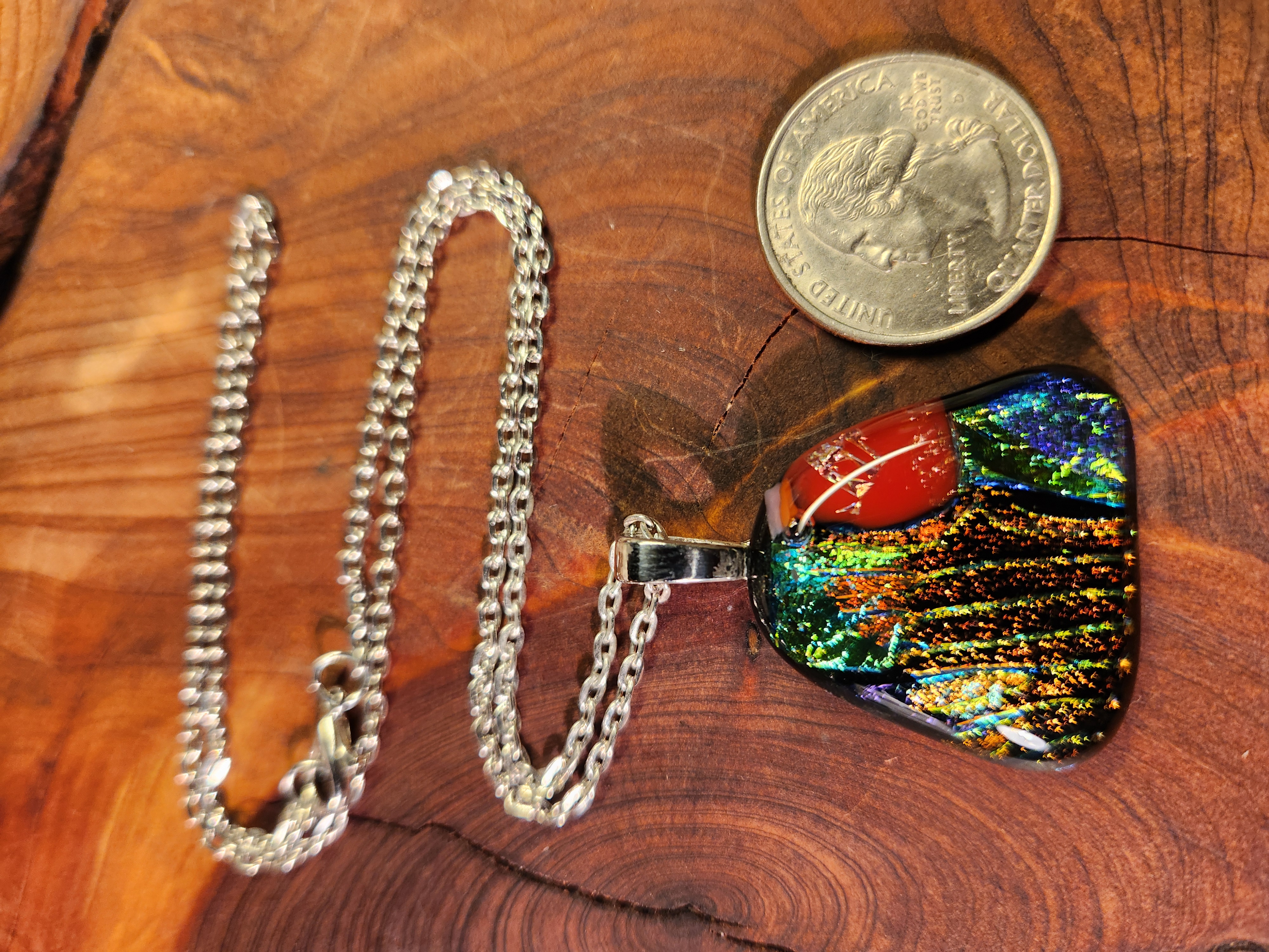 Fiery Dichroic Fused Glass Necklace