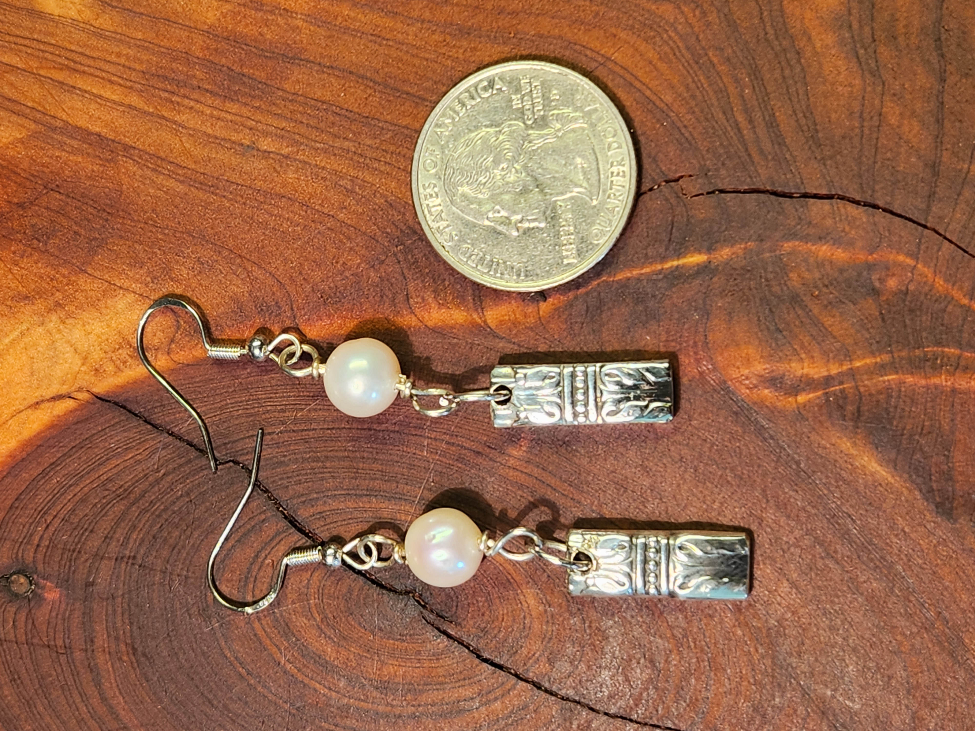 Antique Silverware Earrings with Freshwater Pearls