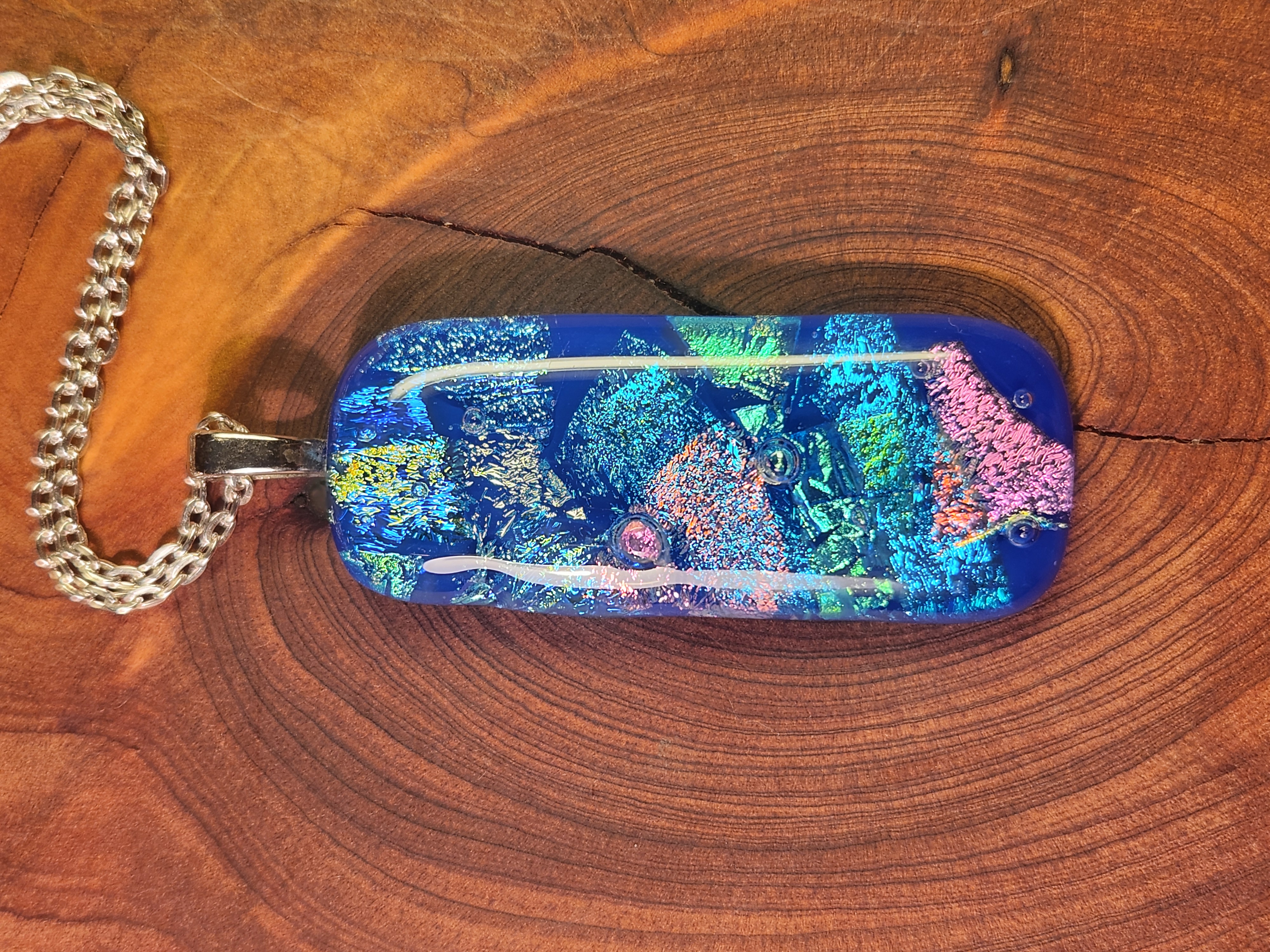Ocean Blue Dichroic Fused Glass Necklace