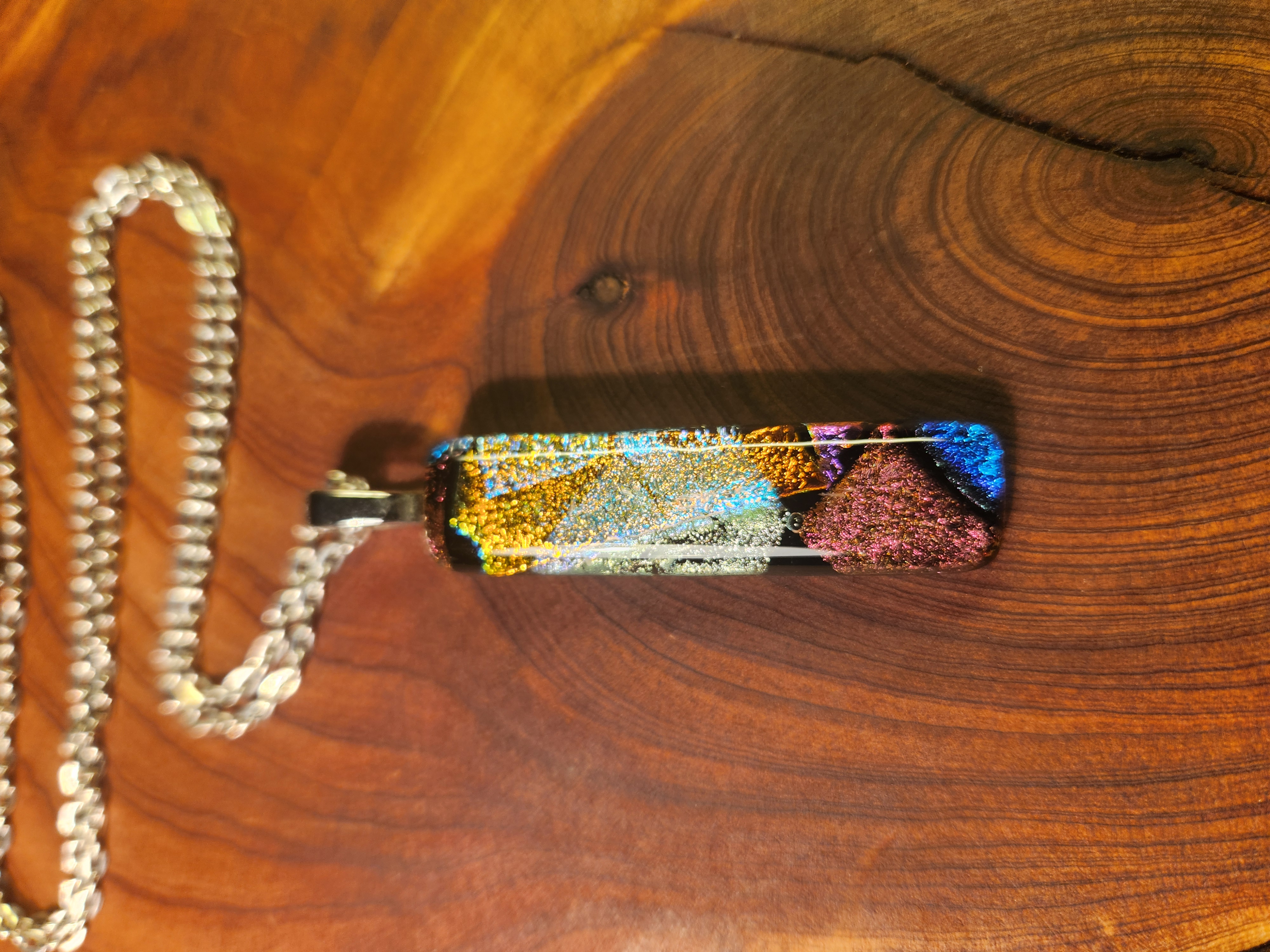 Long Rainbow Shimmer Dichroic Fused Glass Necklace