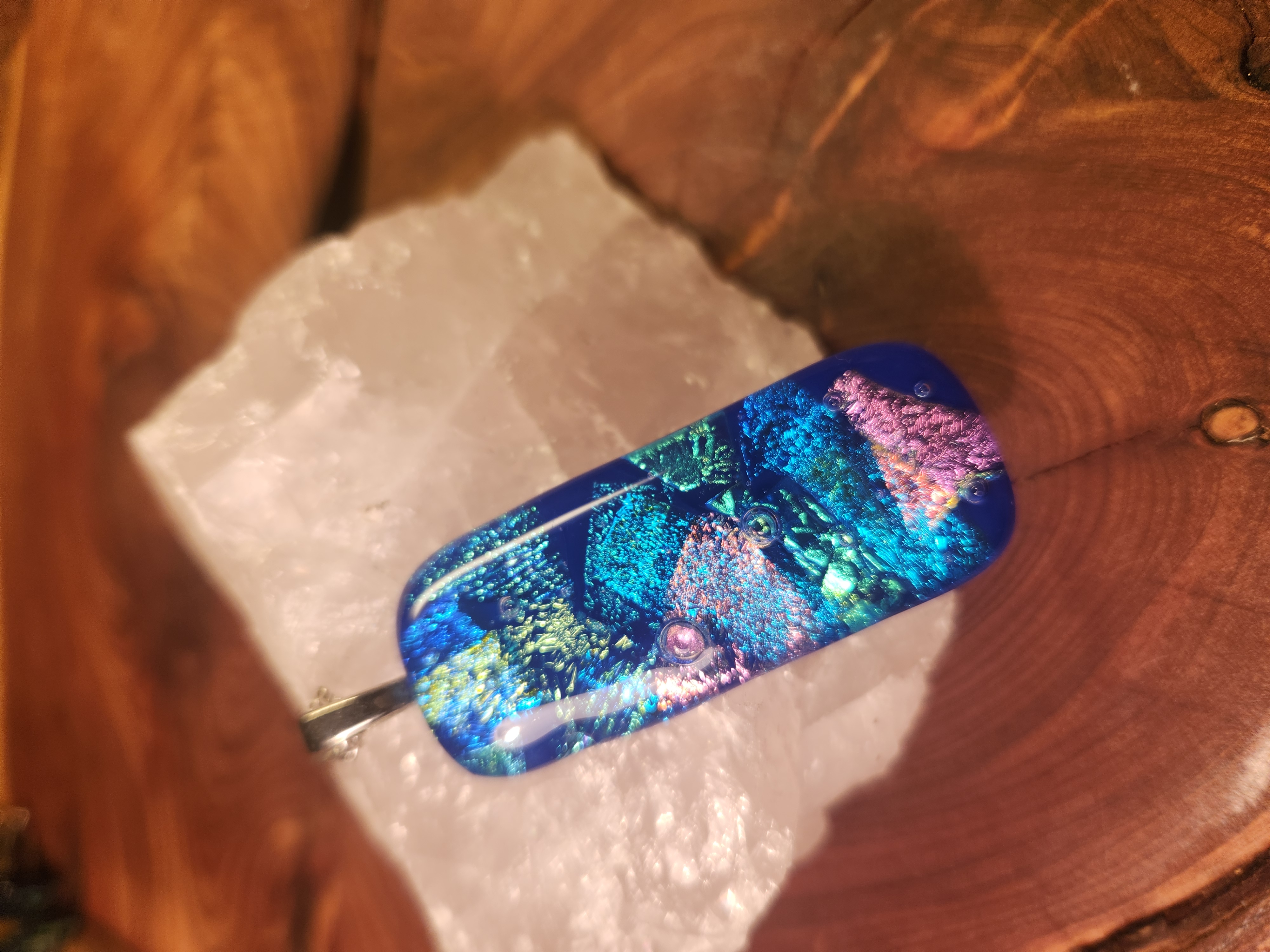 Ocean Blue Dichroic Fused Glass Necklace