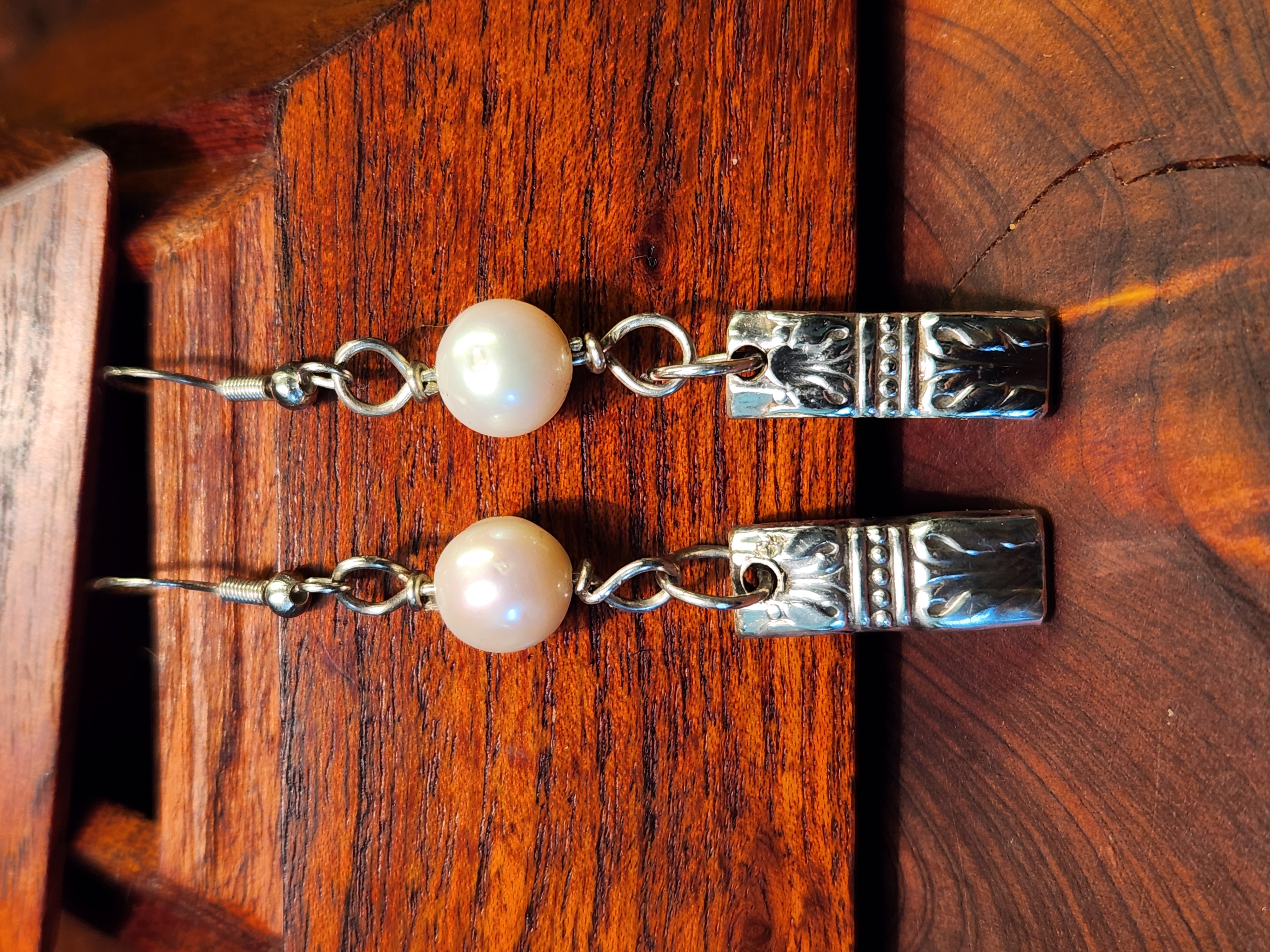 Antique Silverware Earrings with Freshwater Pearls