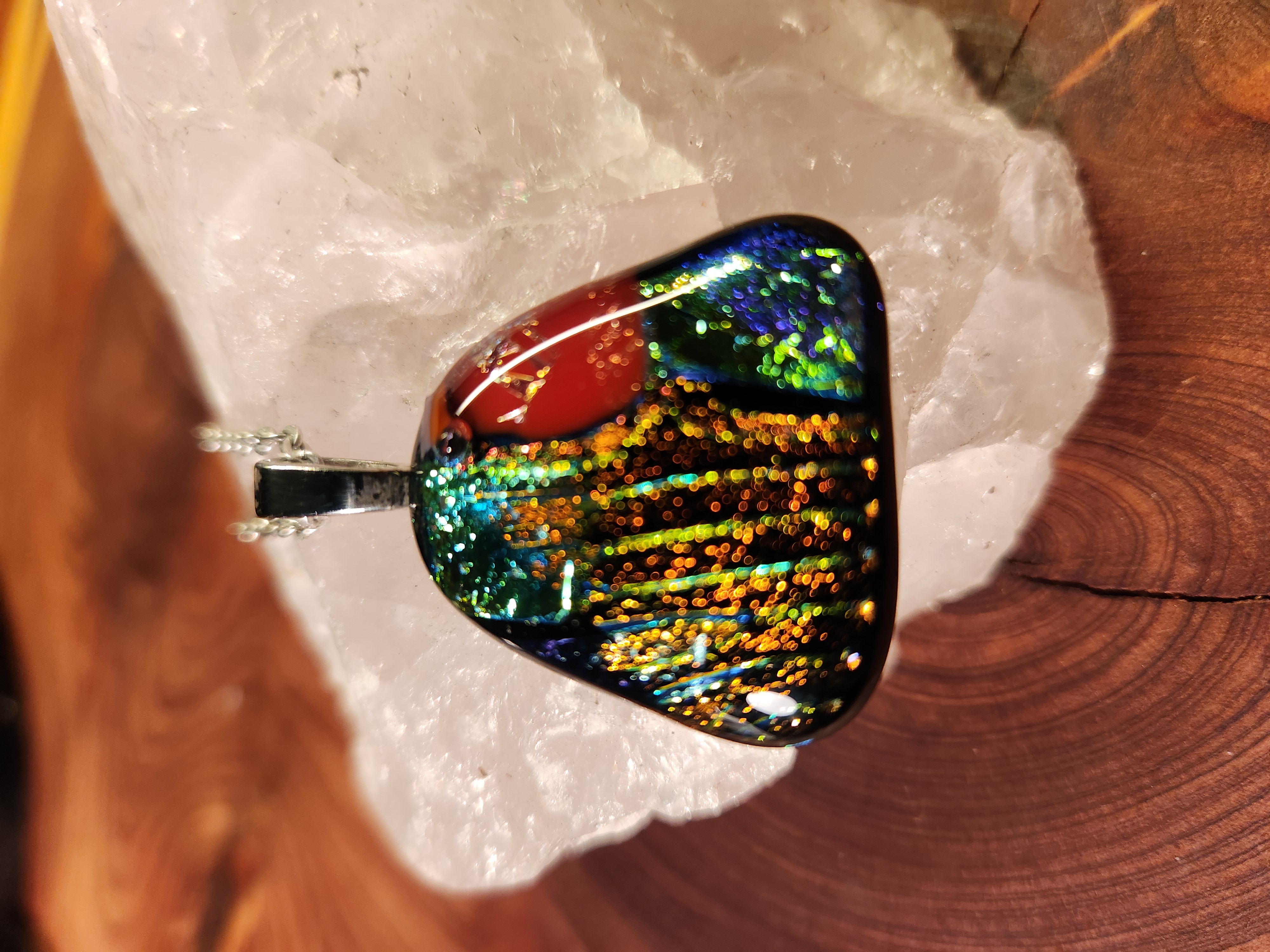 Fiery Dichroic Fused Glass Necklace