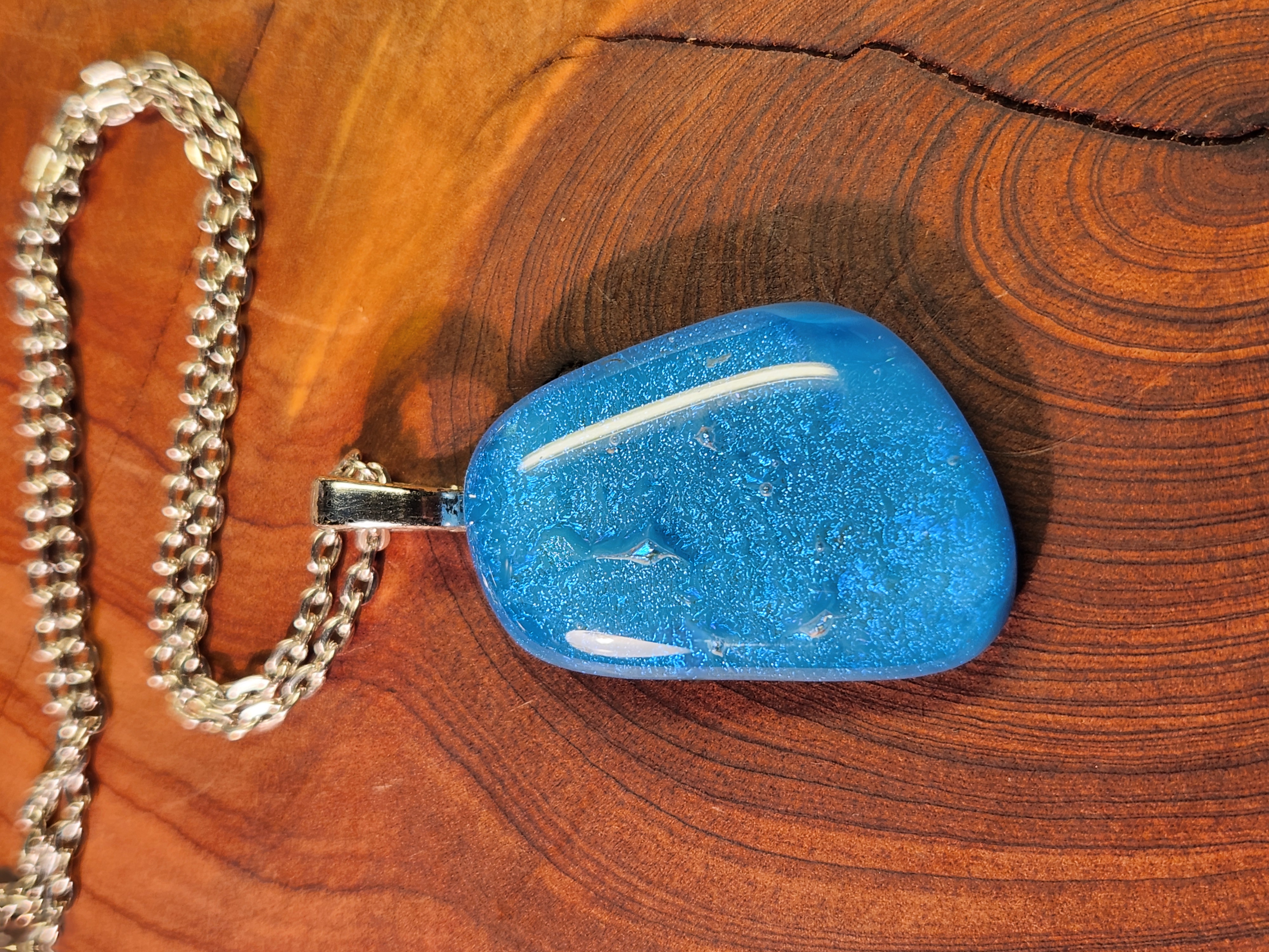 Ocean Blue Dichroic Fused Glass Necklace