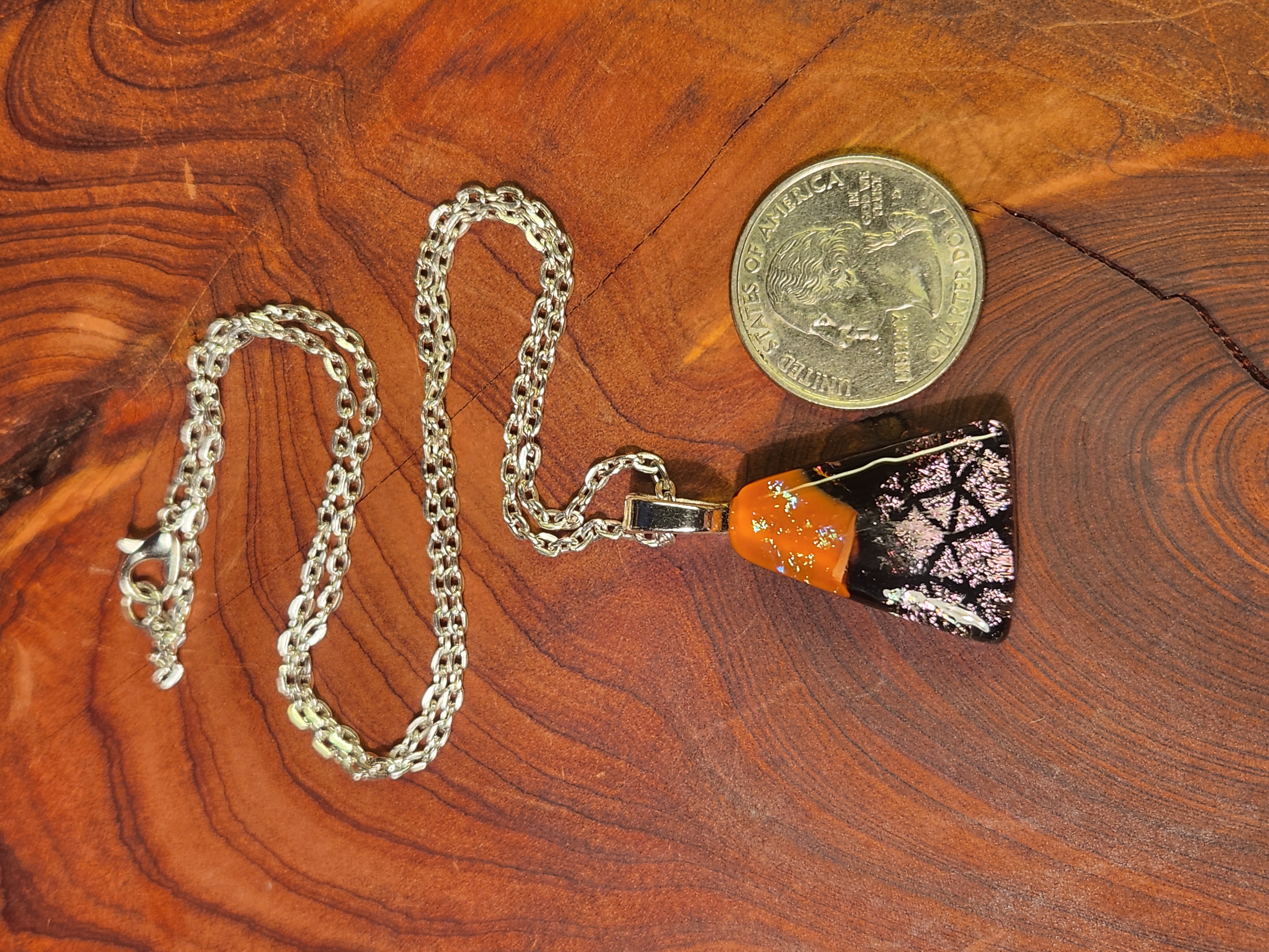 Orange Ember Glow Dichroic Fused Glass Necklace