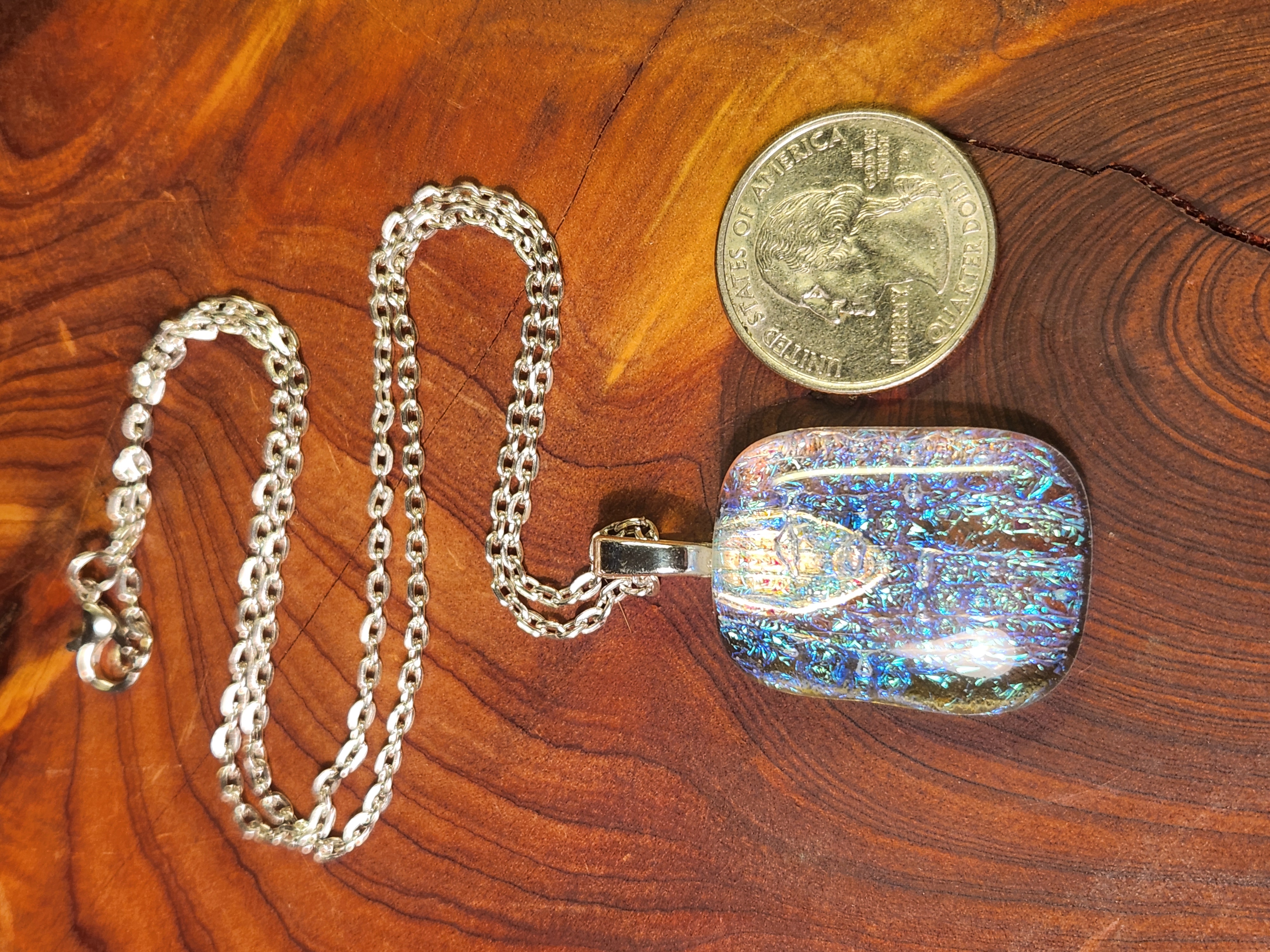 Aqua Fire Iridescent Dichroic Fused Glass Necklace