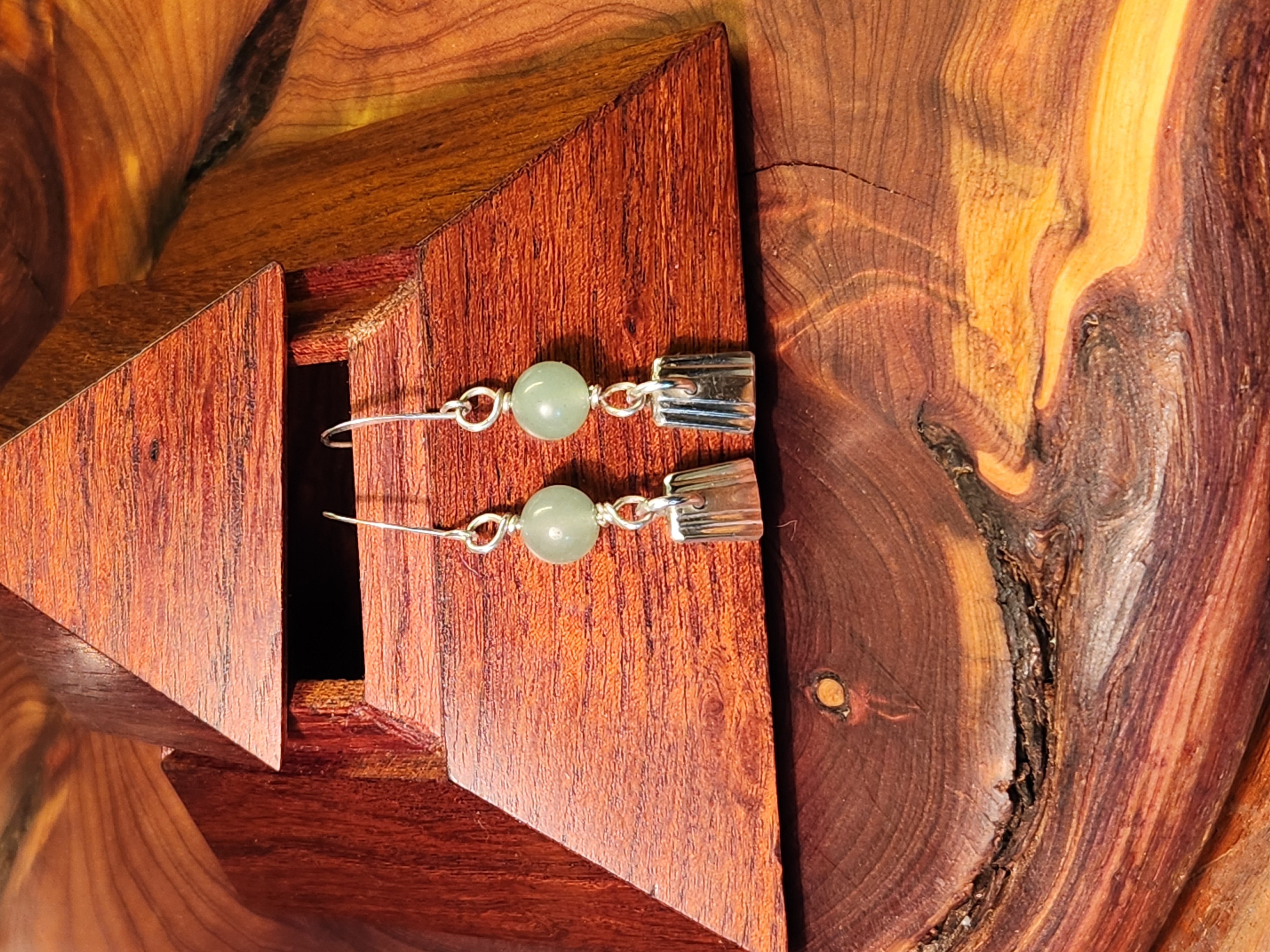 Antique Silverware Earrings with Jade