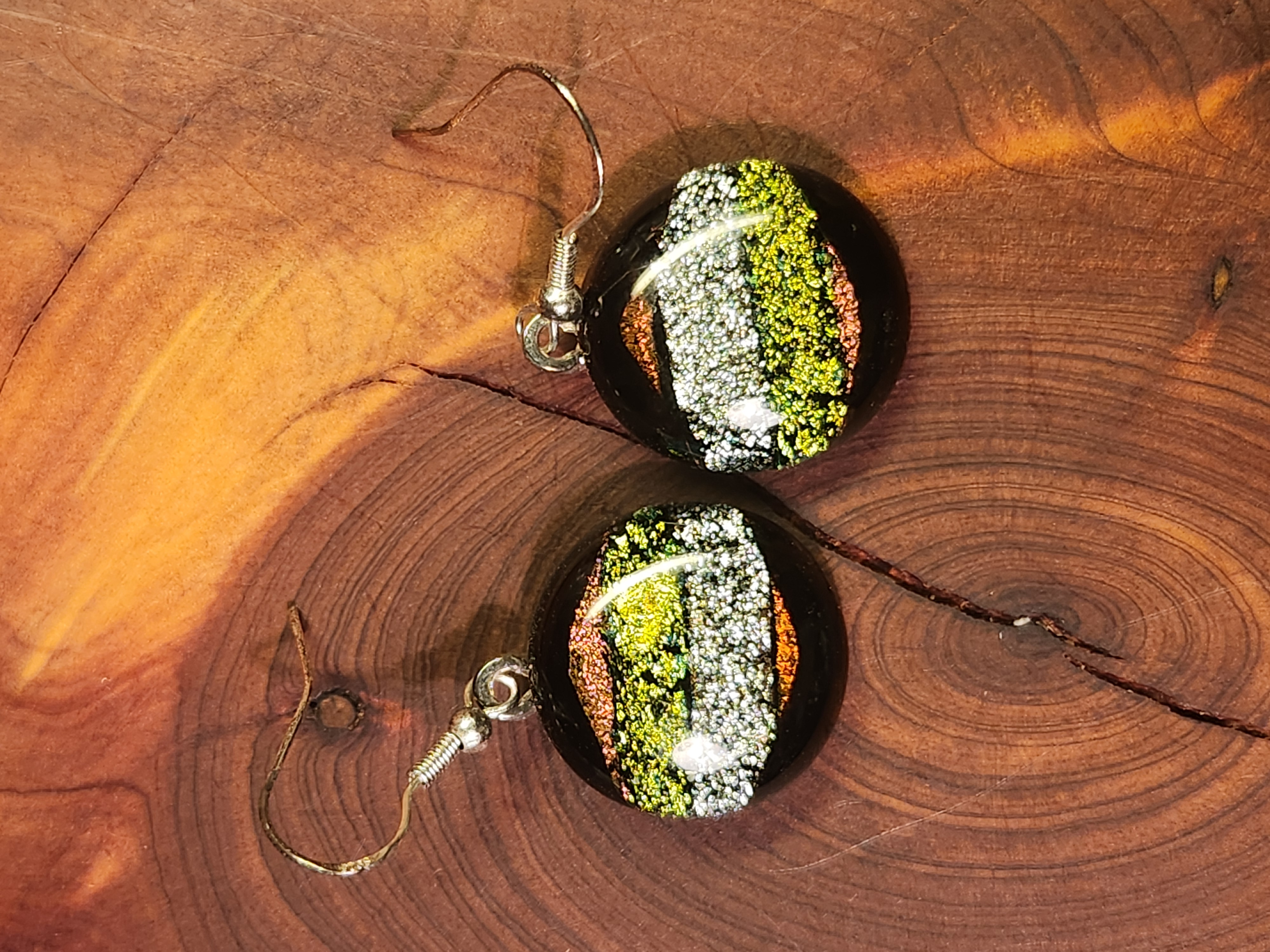 Gold & Aqua Triangle Dichroic Fused Glass Earrings