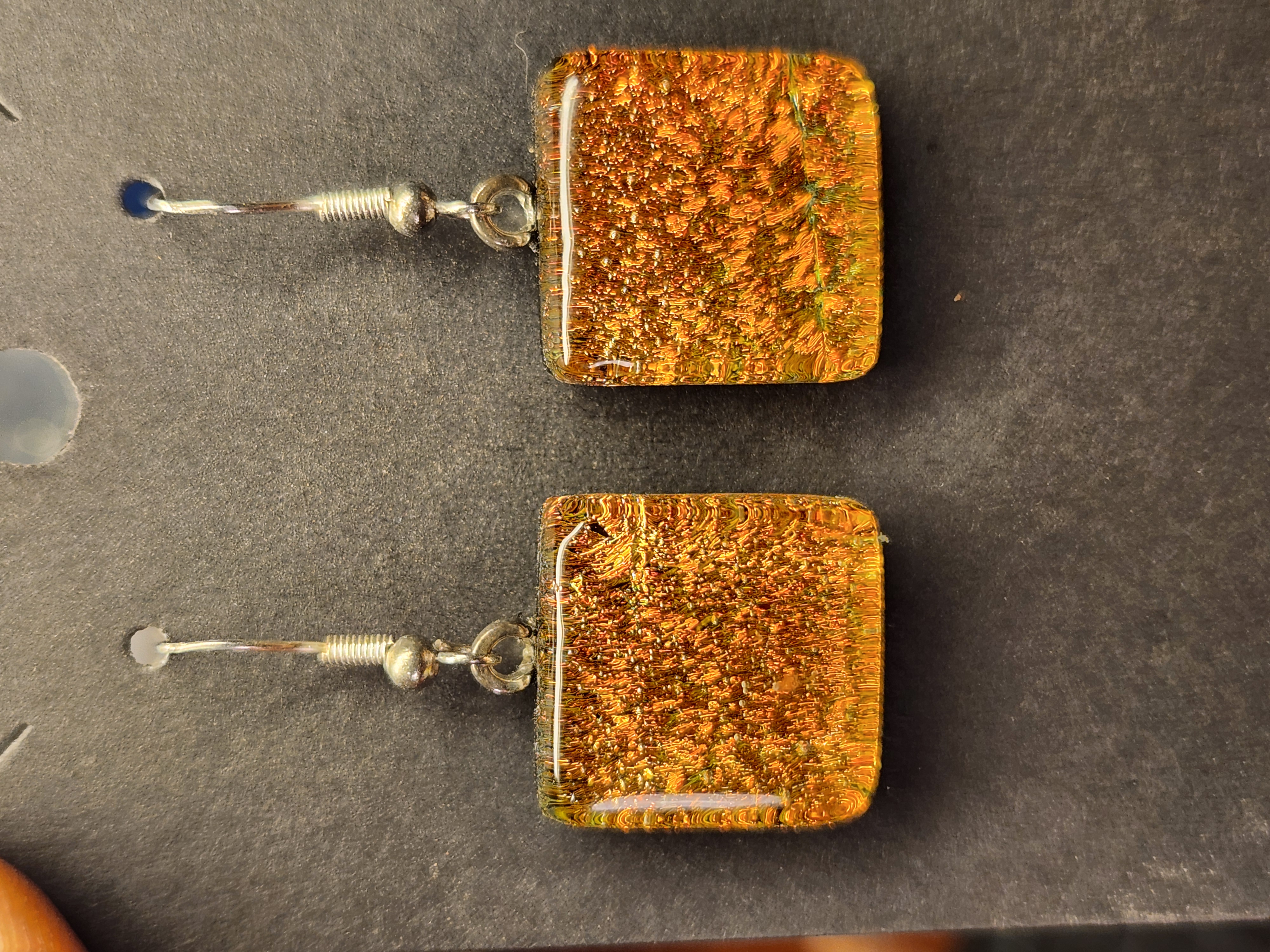 Golden Square Dichroic Fused Glass Earrings