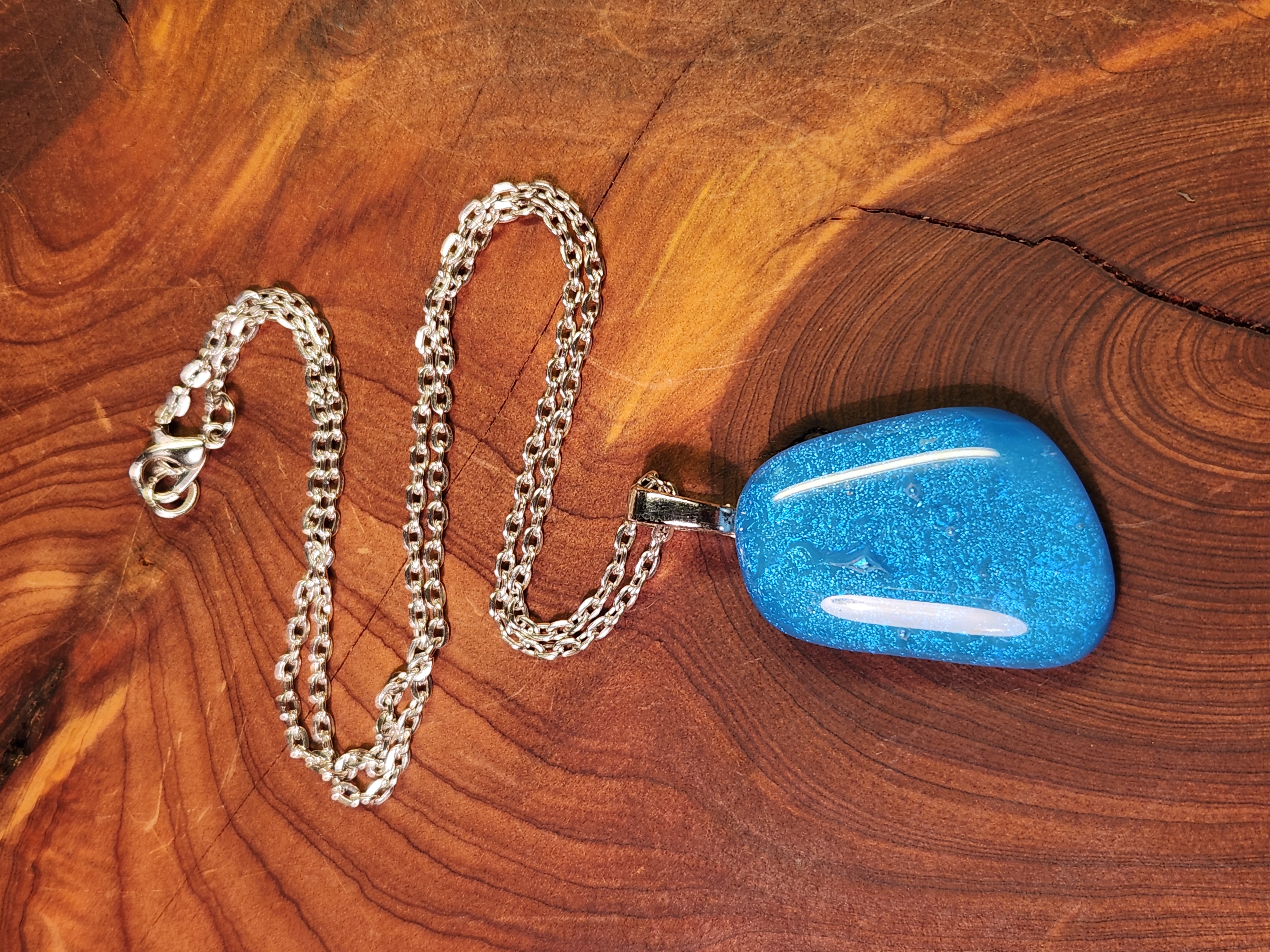 Ocean Blue Dichroic Fused Glass Necklace