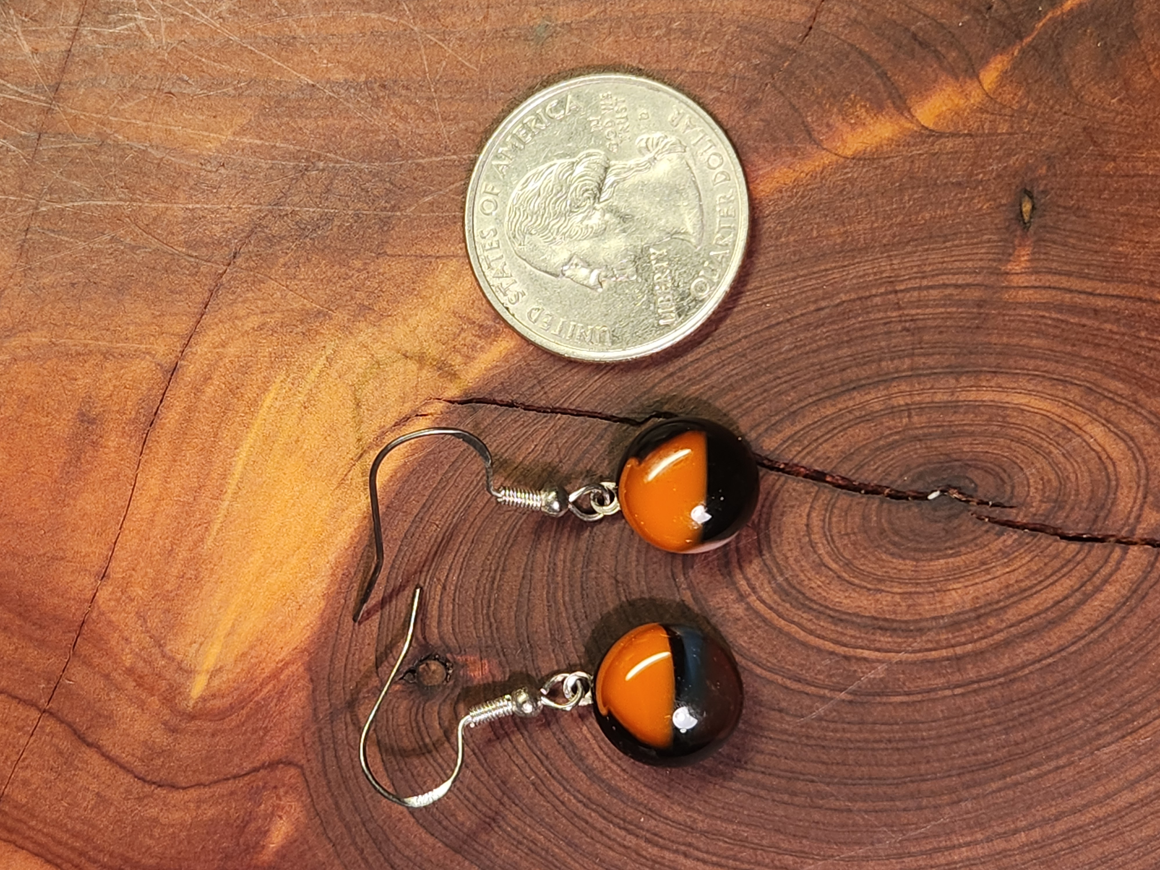 Orange & Black Dichroic Fused Glass Earrings