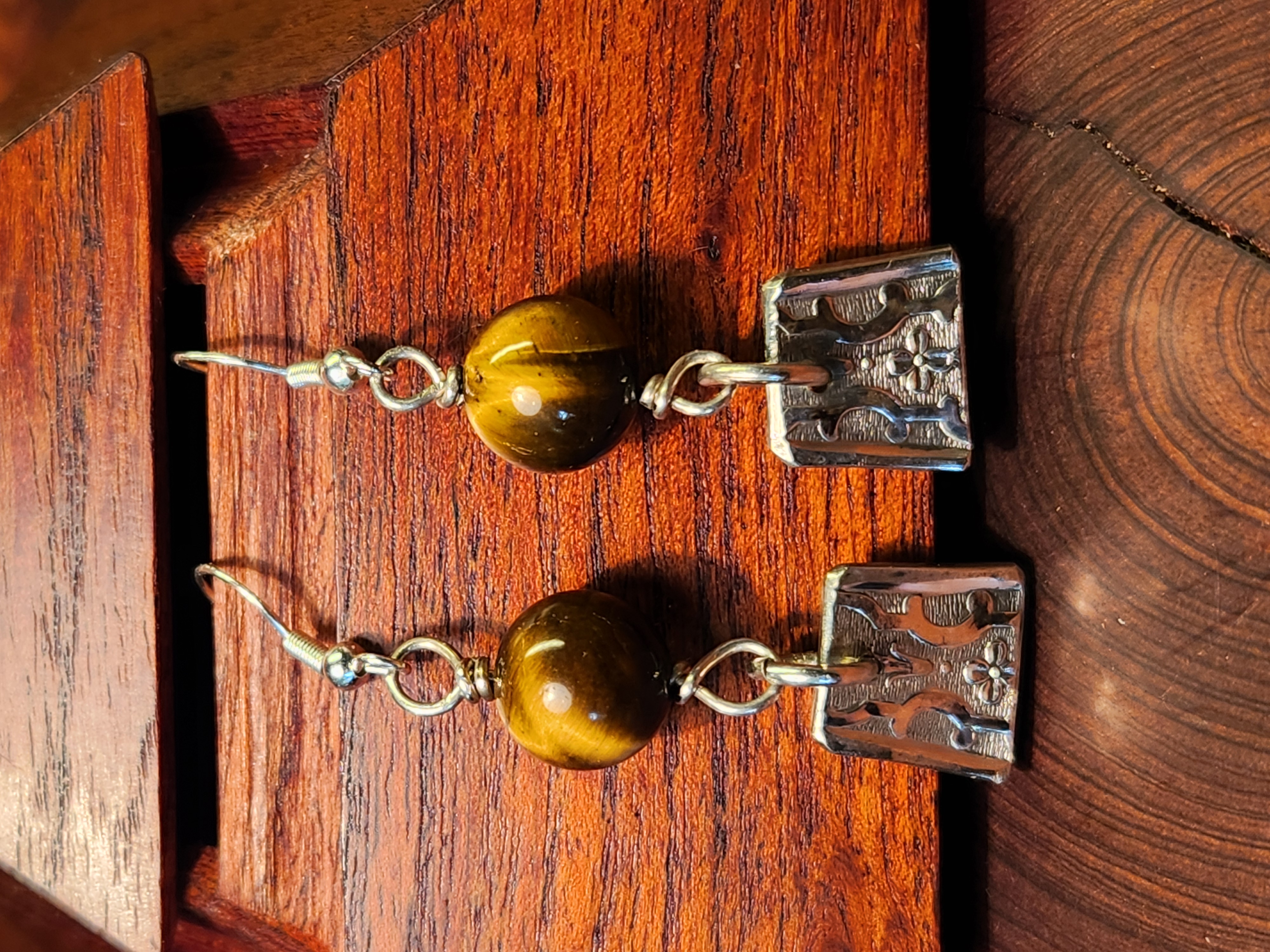 Antique Silverware Earrings with Tiger’s Eye