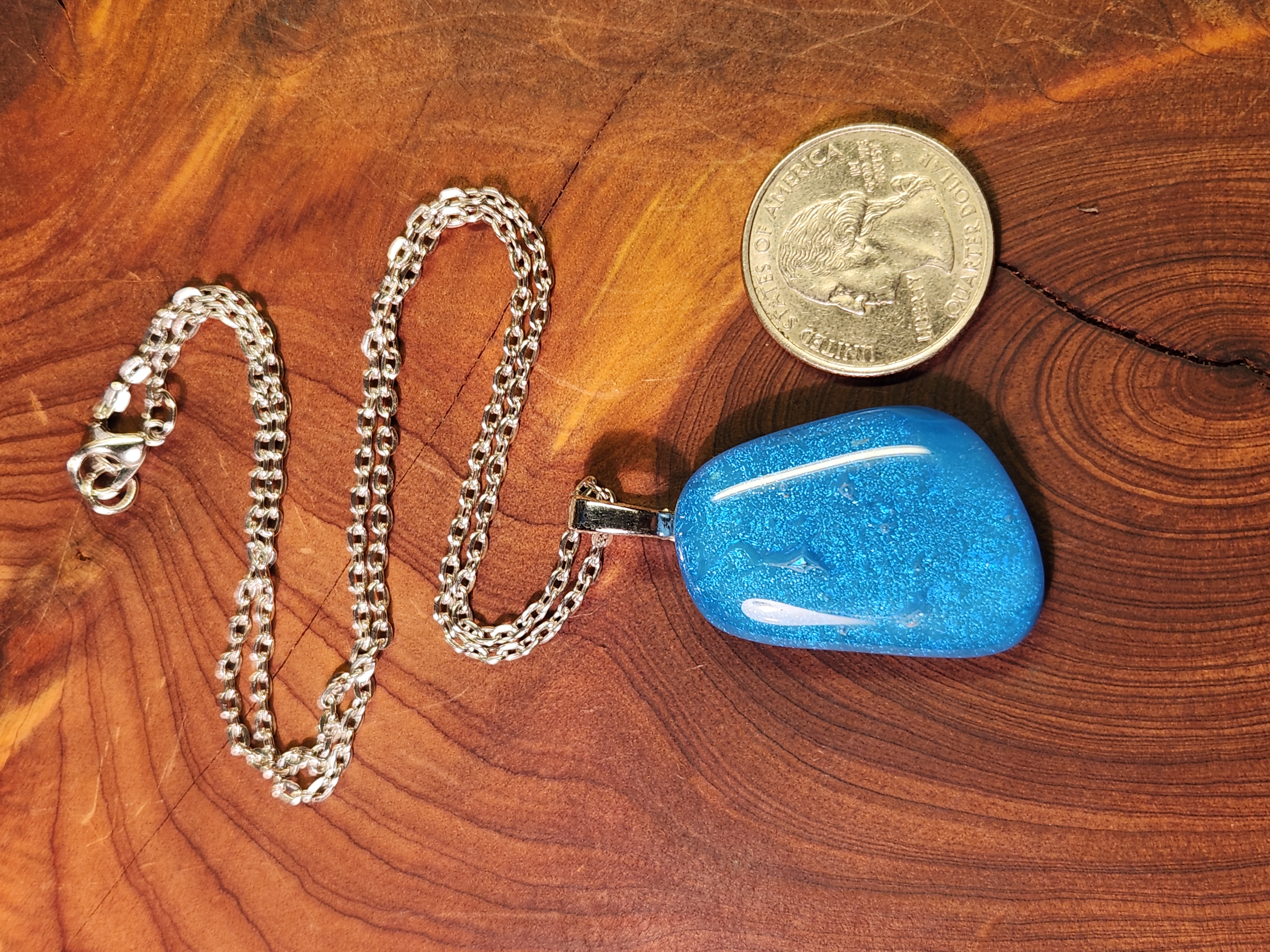 Ocean Blue Dichroic Fused Glass Necklace