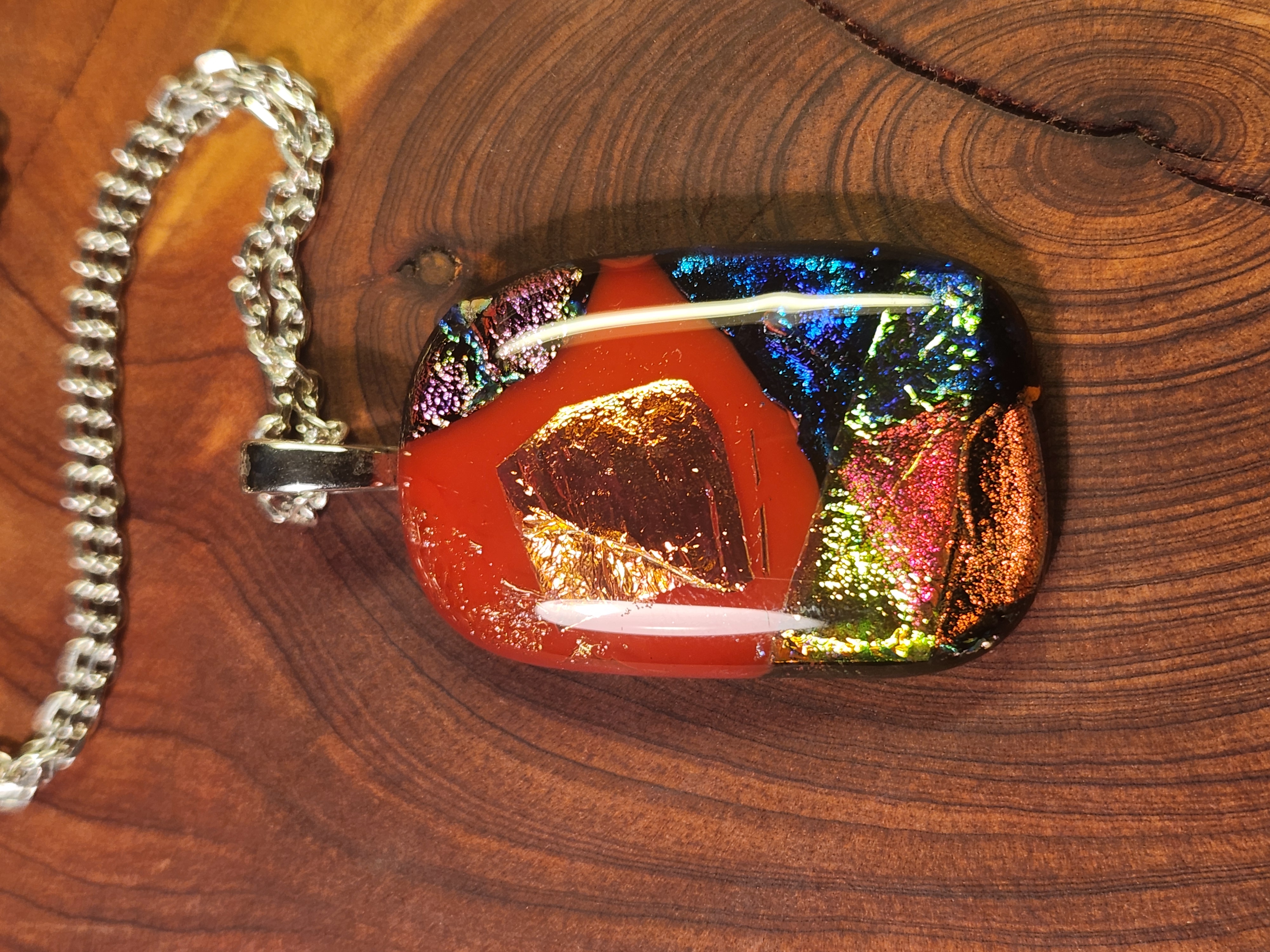 Fiery Red Dichroic Fused Glass Necklace