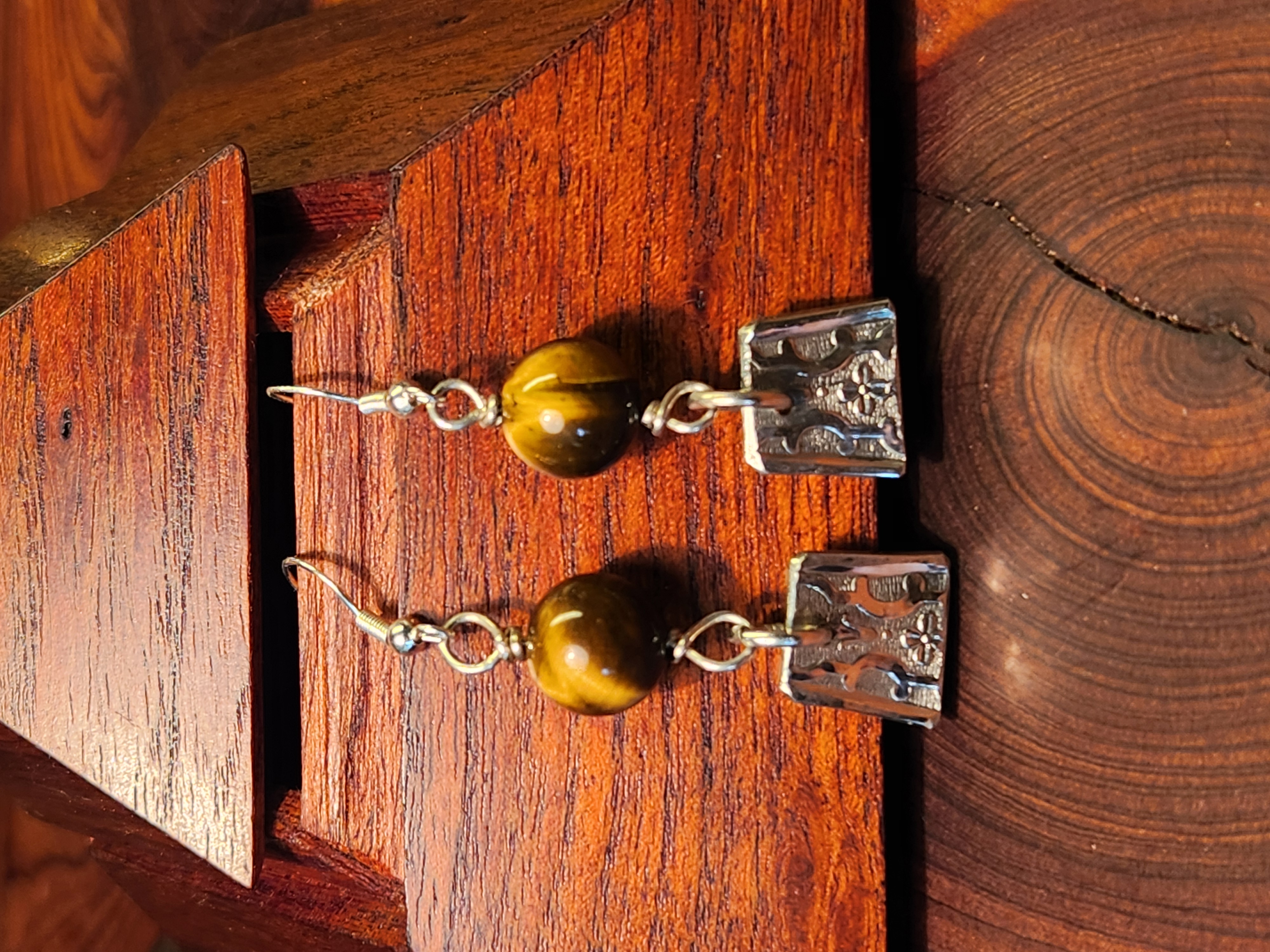 Antique Silverware Earrings with Tiger’s Eye