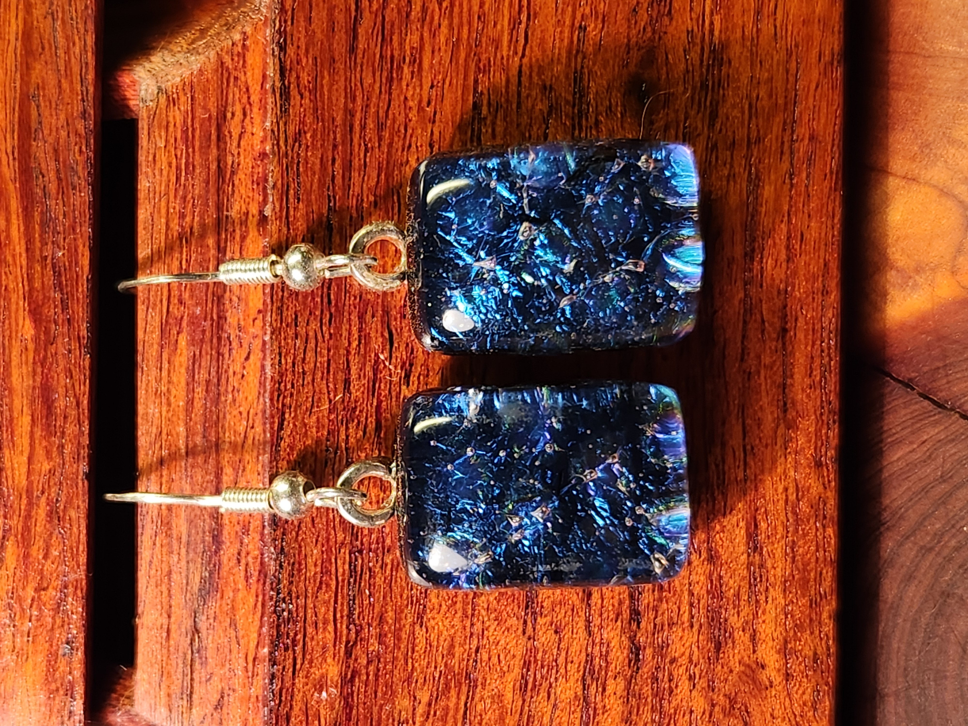 Blue Shimmering Iridescent Dichroic Fused Glass Earrings