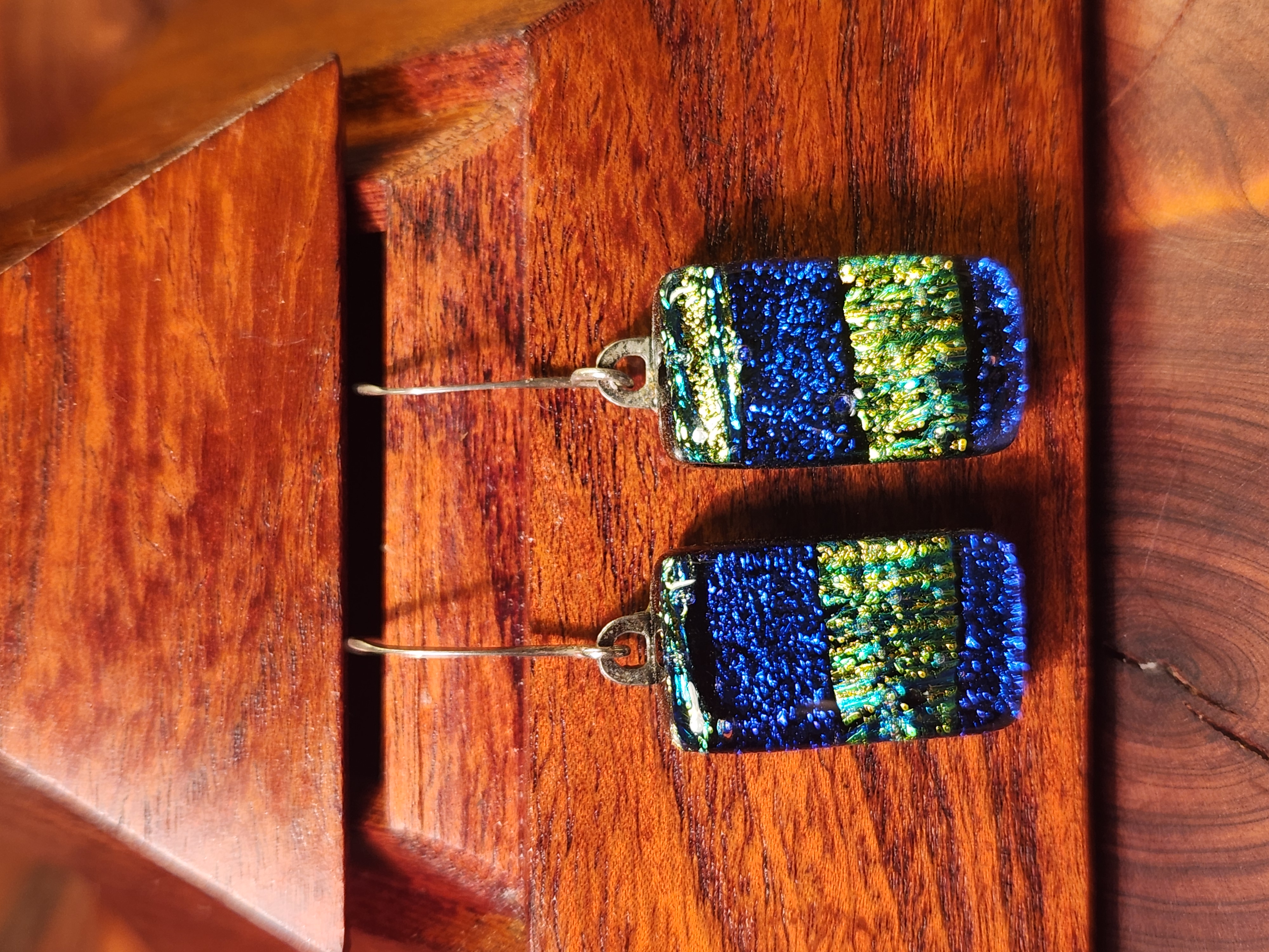 Blue & Gold Dichroic Fused Glass Earrings
