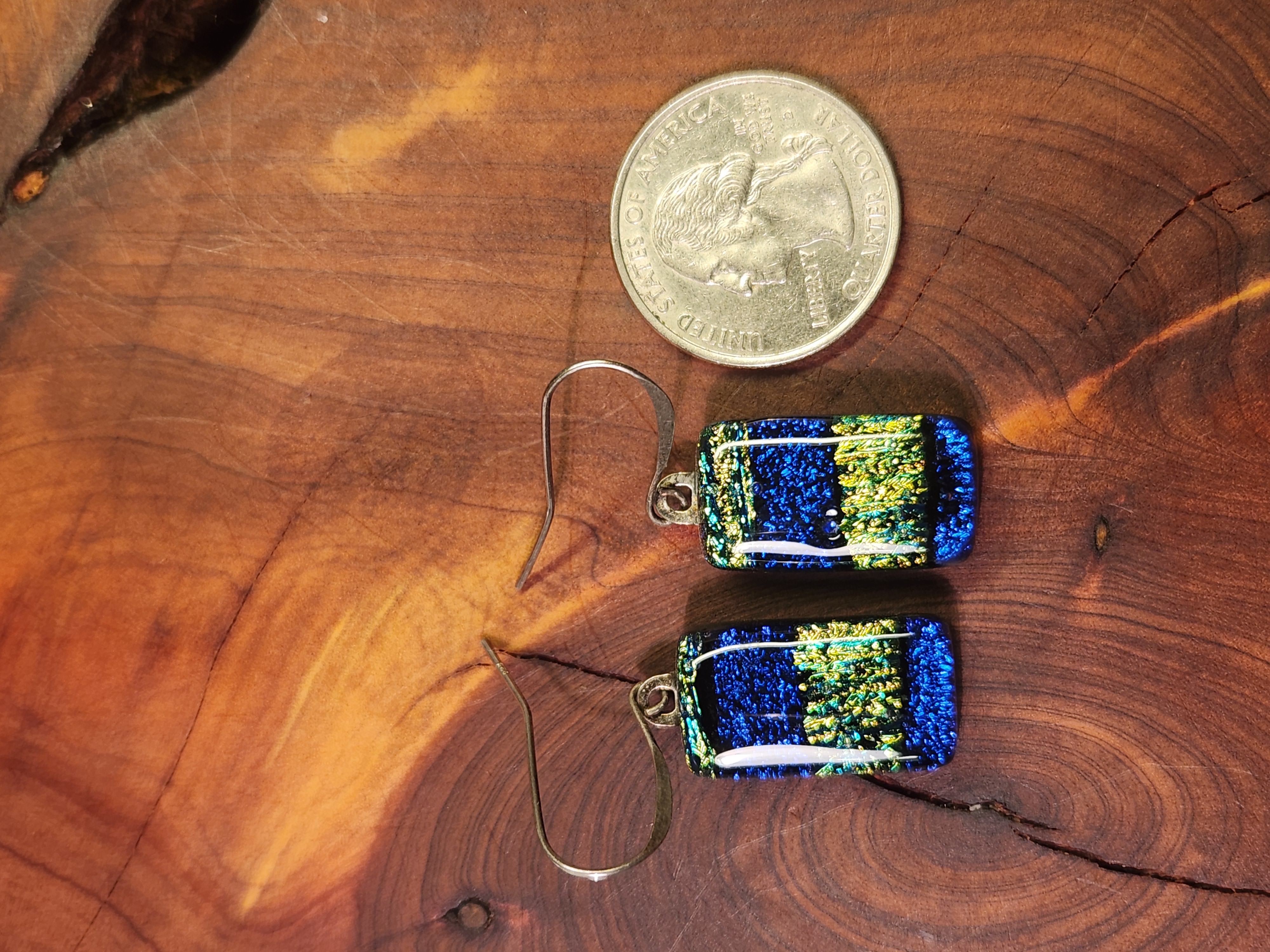 Blue & Gold Dichroic Fused Glass Earrings