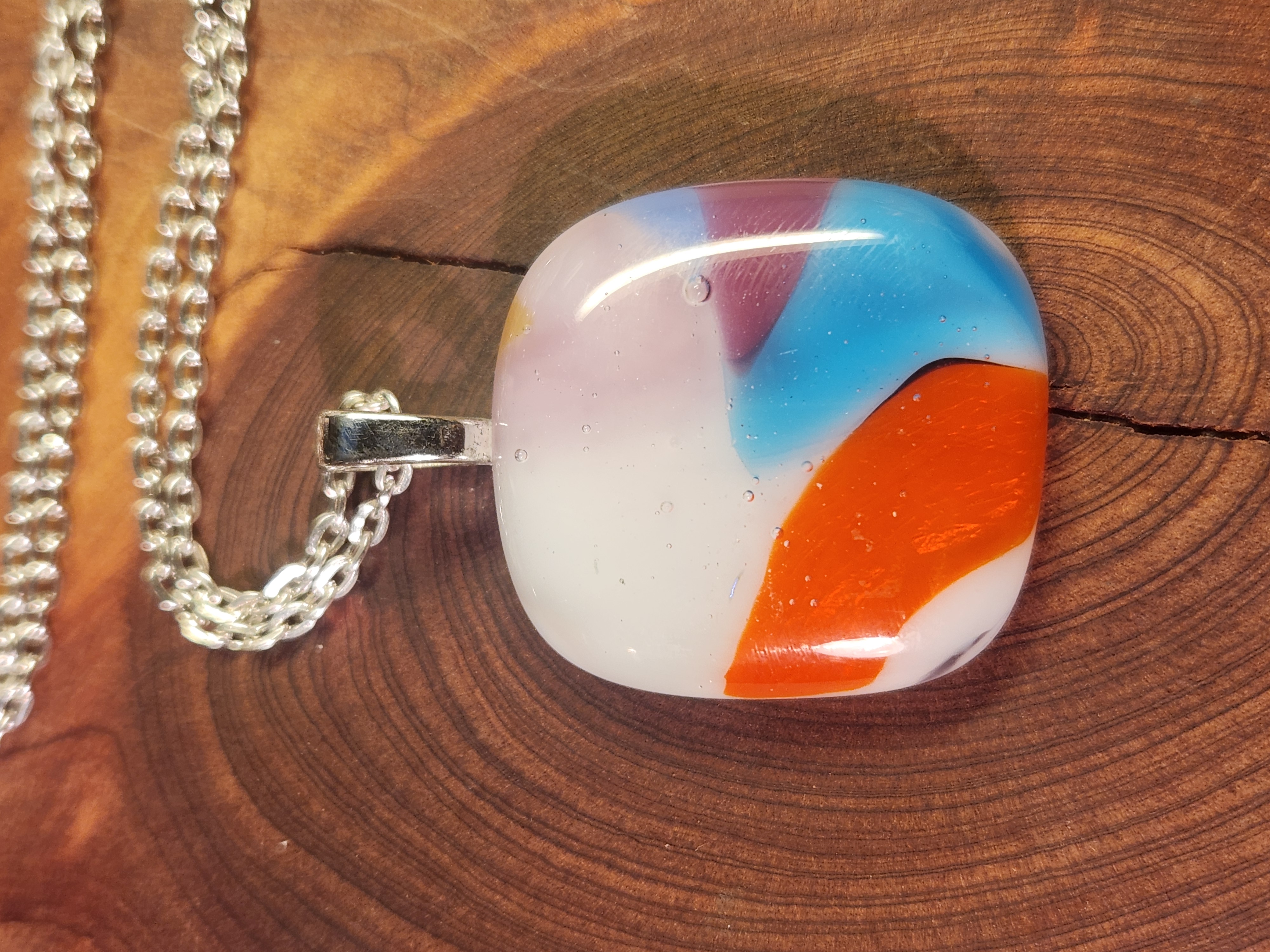 Color Swirl Fused Art Glass Necklace
