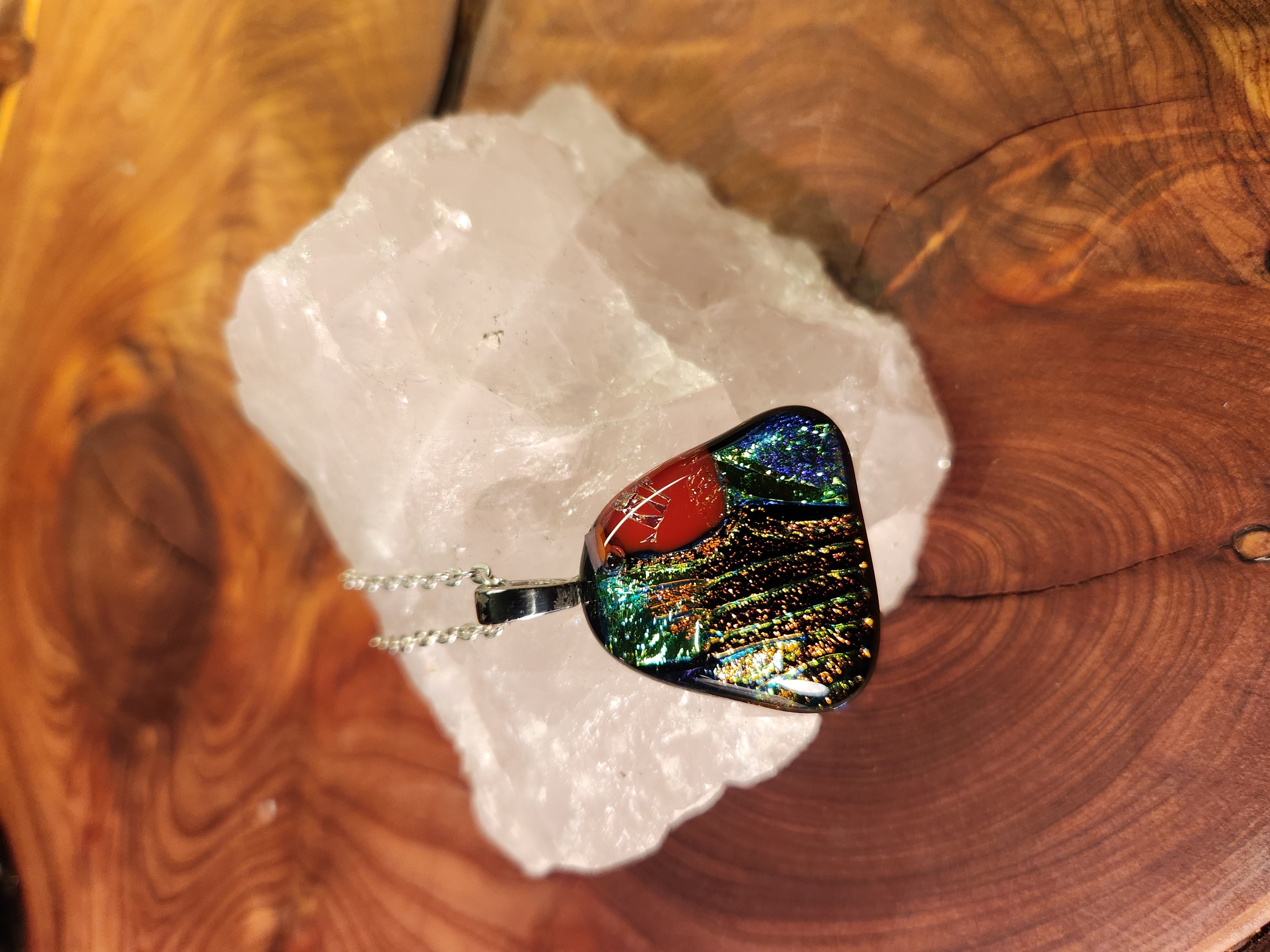 Fiery Dichroic Fused Glass Necklace