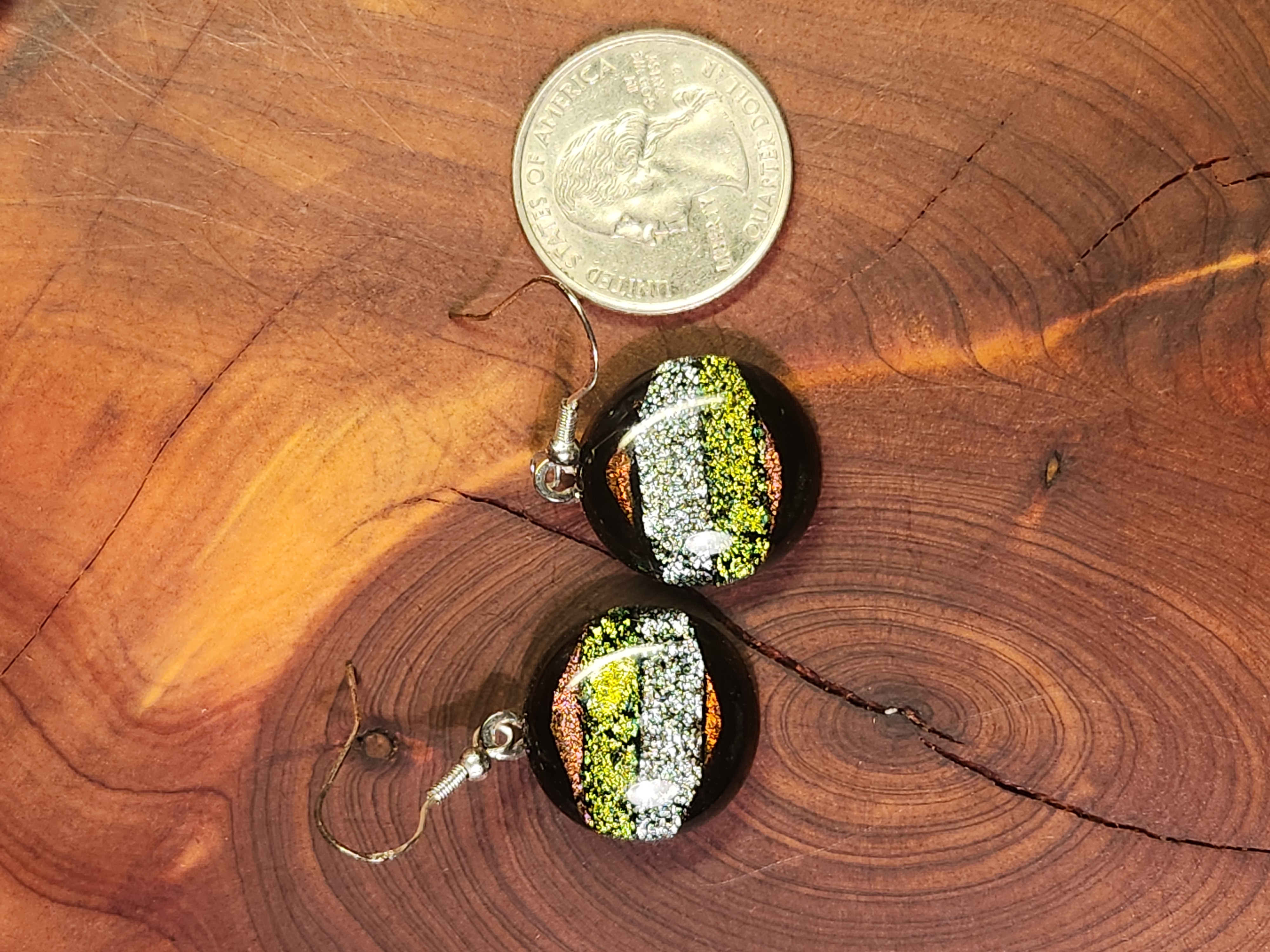 Gold & Aqua Triangle Dichroic Fused Glass Earrings