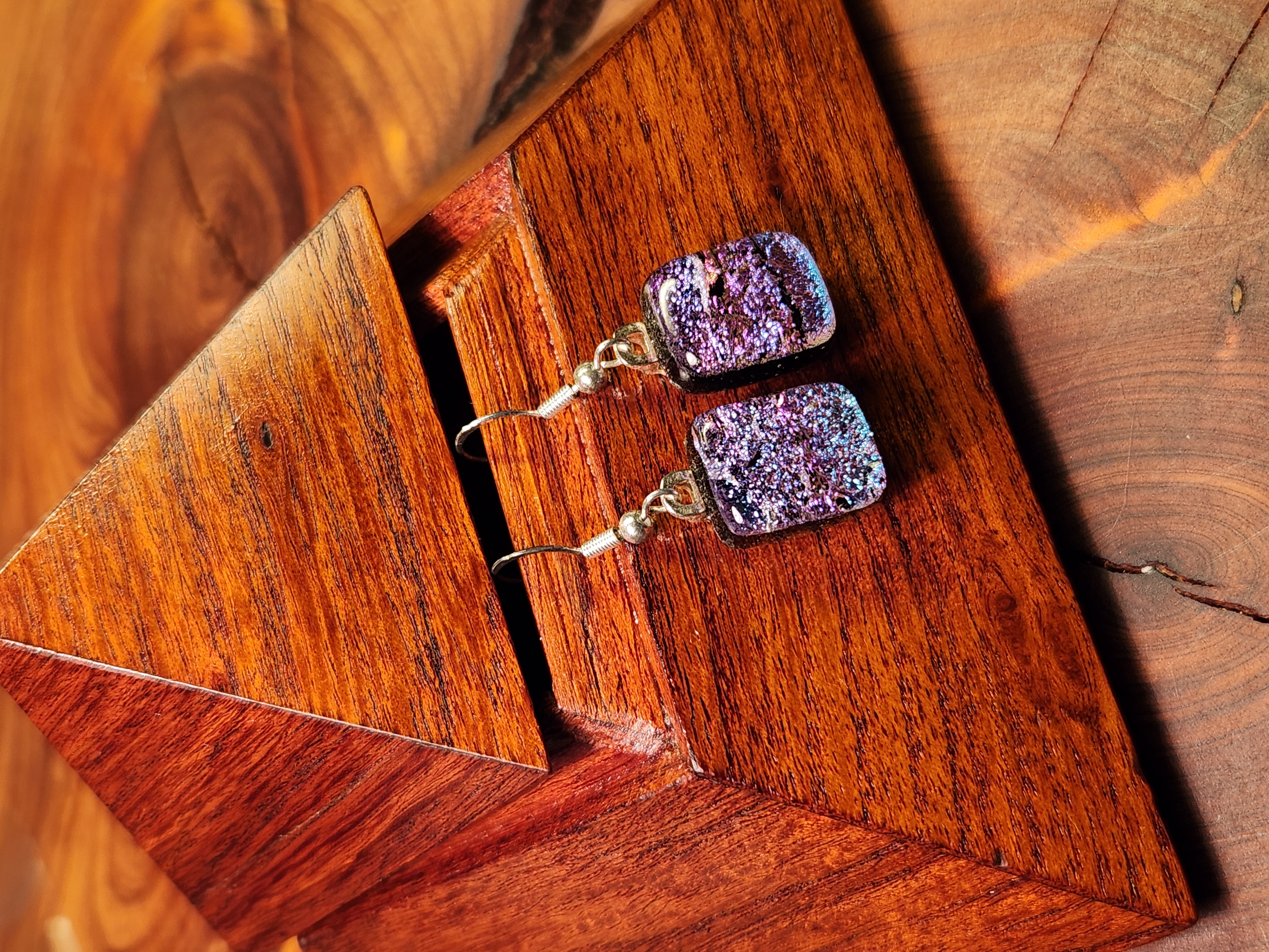 Purple & Teal Dichroic Fused Glass Earrings