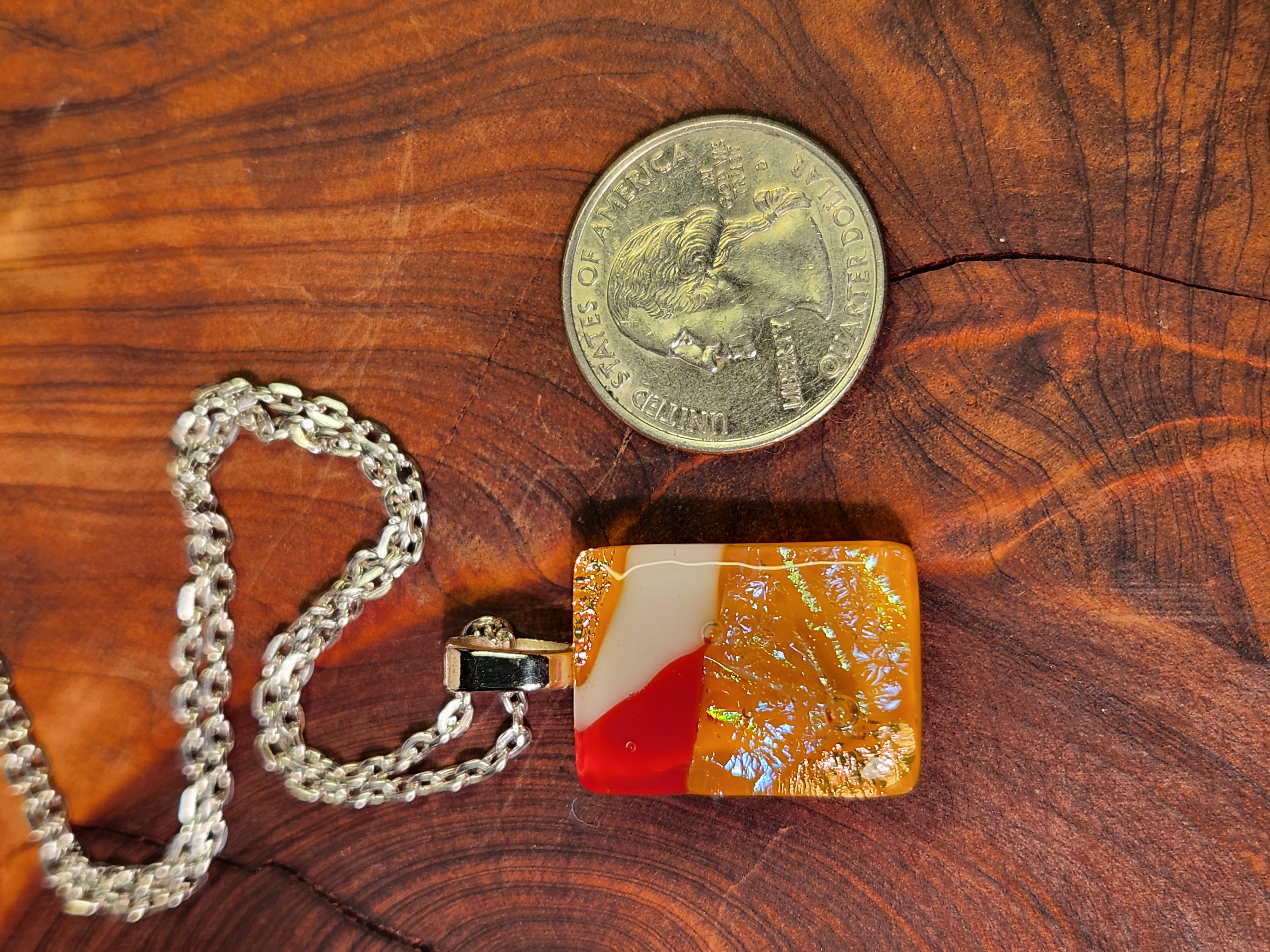 Golden Ember & Red Dichroic Fused Glass Necklace