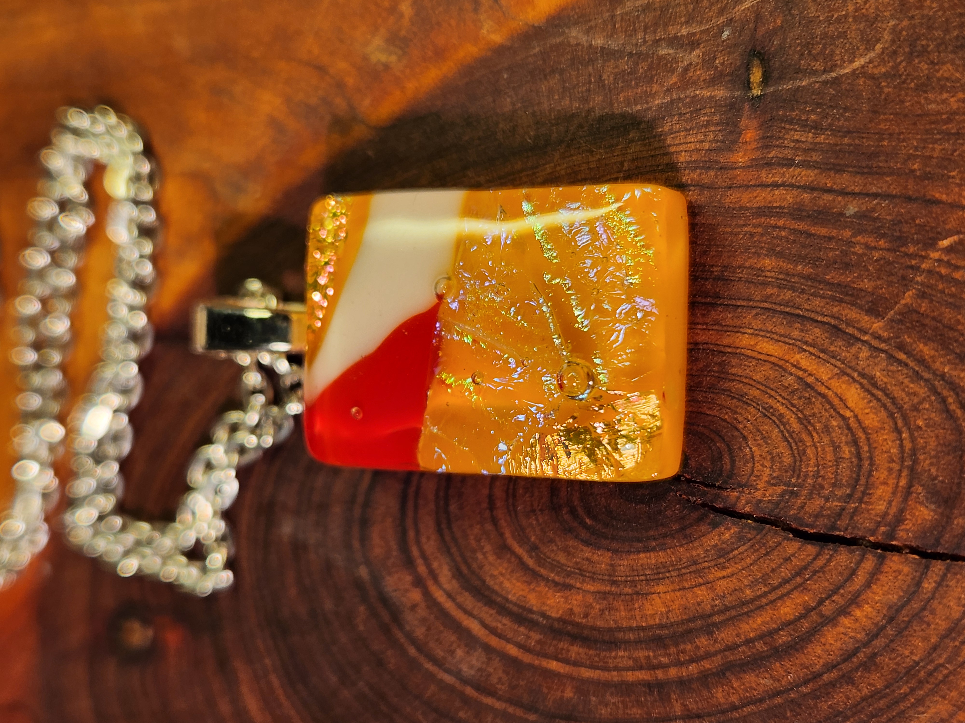 Golden Ember & Red Dichroic Fused Glass Necklace