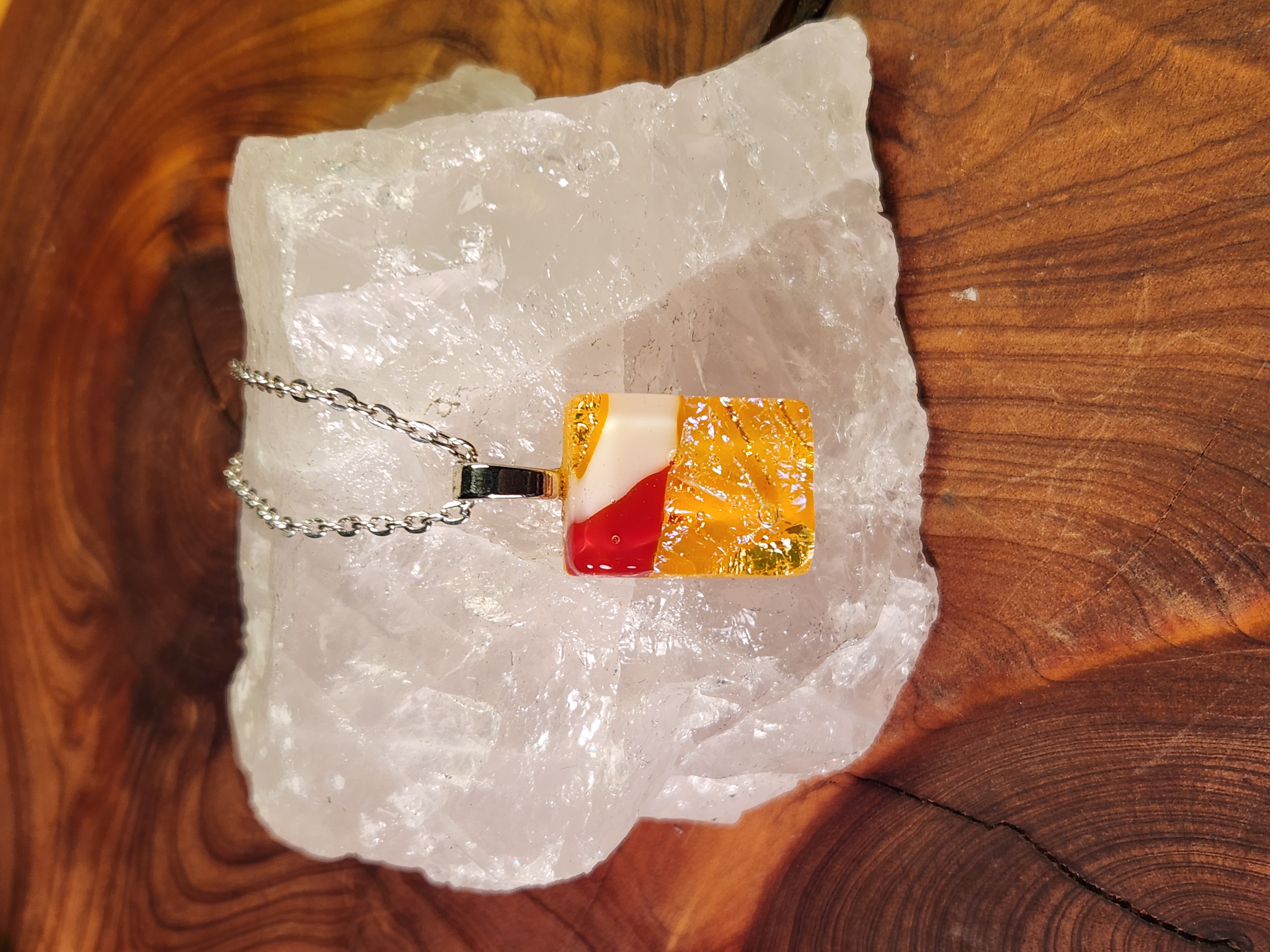 Golden Ember & Red Dichroic Fused Glass Necklace