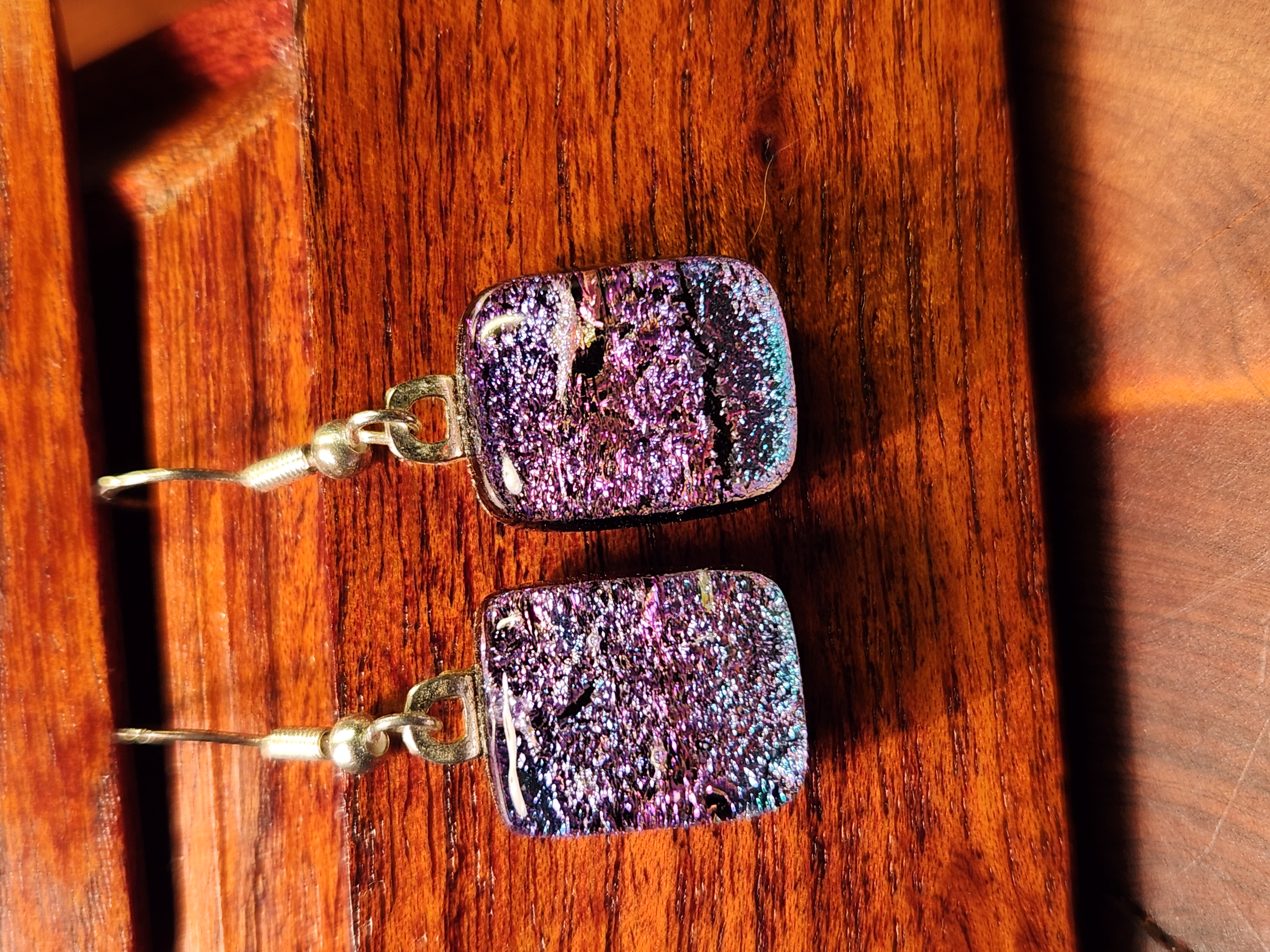 Purple & Teal Dichroic Fused Glass Earrings