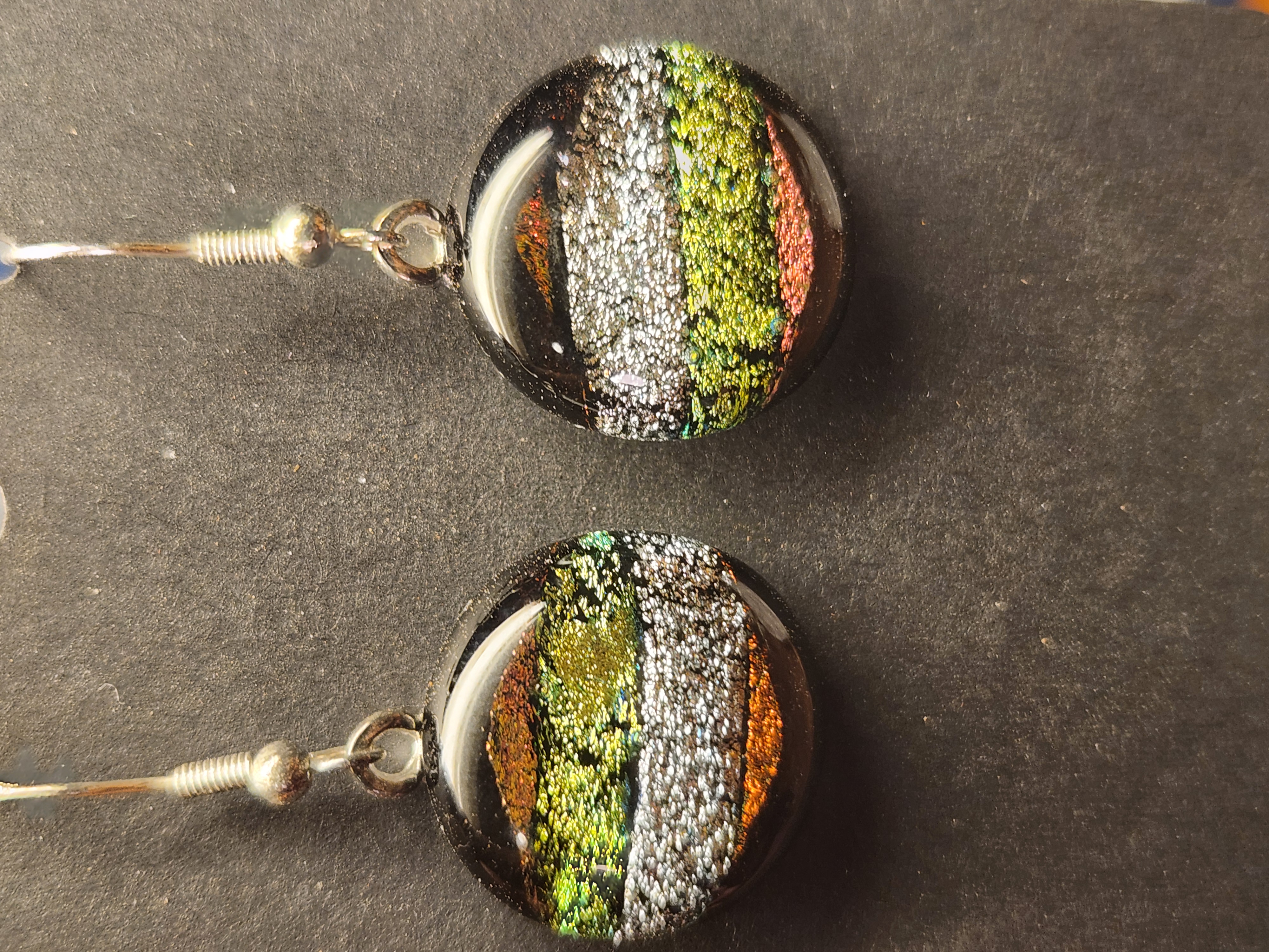 Gold & Aqua Triangle Dichroic Fused Glass Earrings