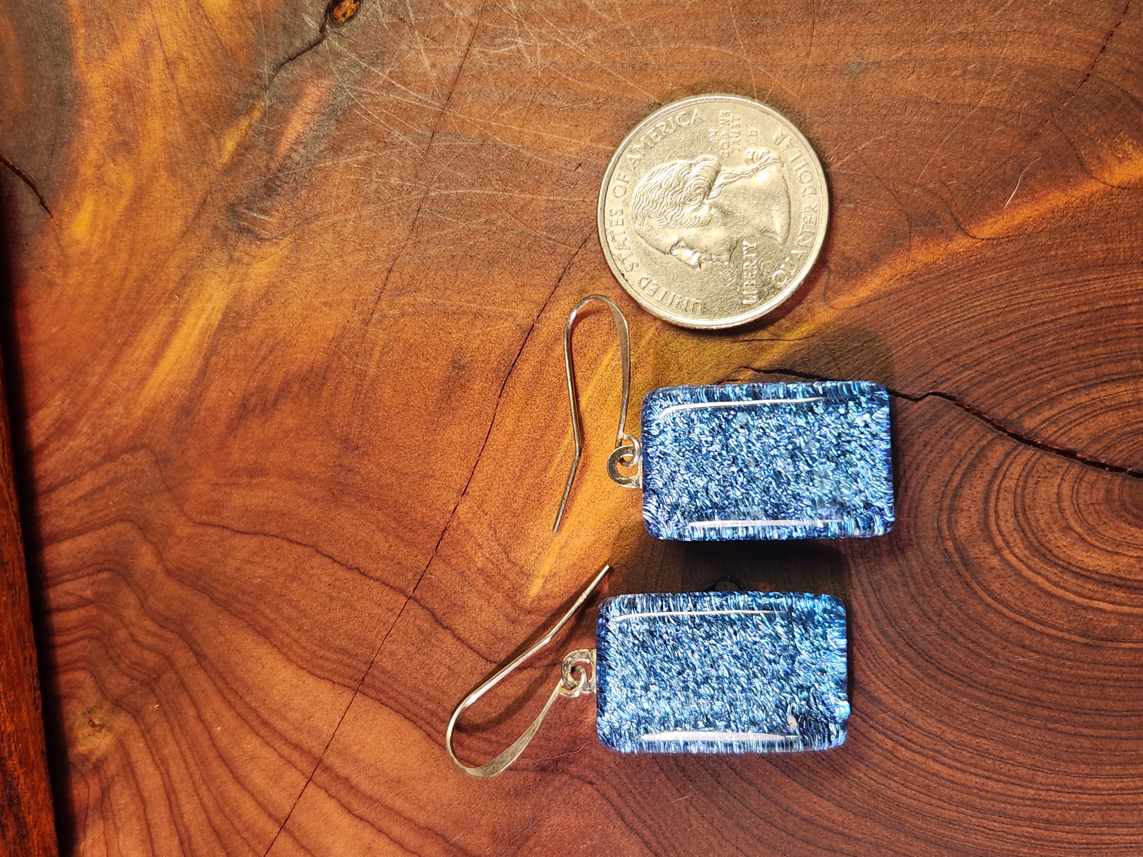 Icy Blue Rectangular Dichroic Fused Glass Earrings