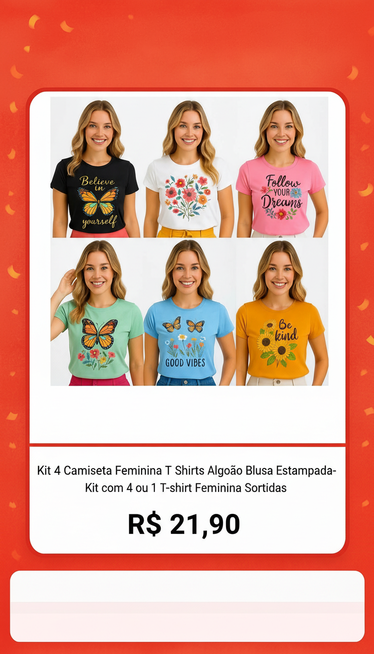 Kit 4 Camisetas Femininas Algodão