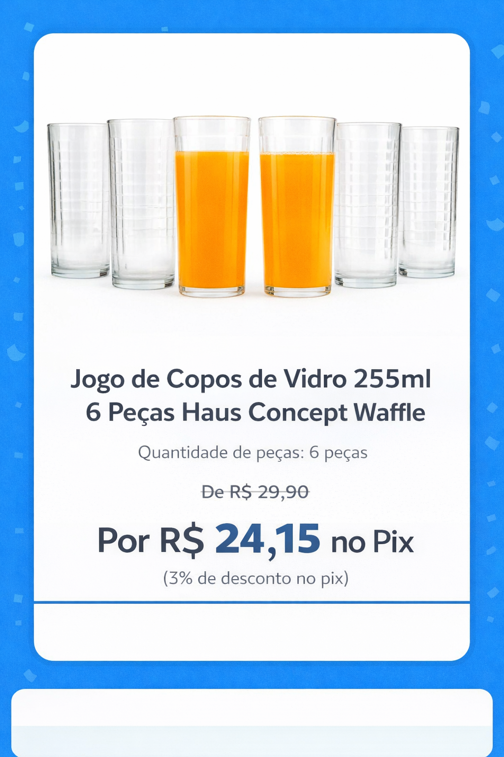 Jogo de Copos de Vidro 255ml