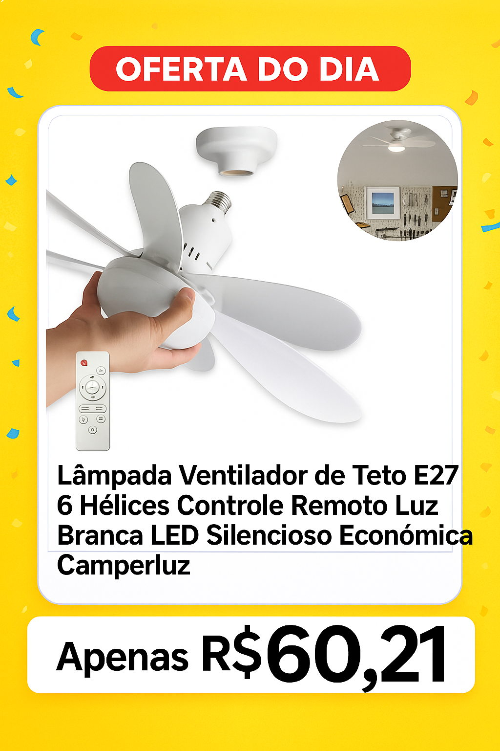 Lâmpada Ventilador de Teto E27
