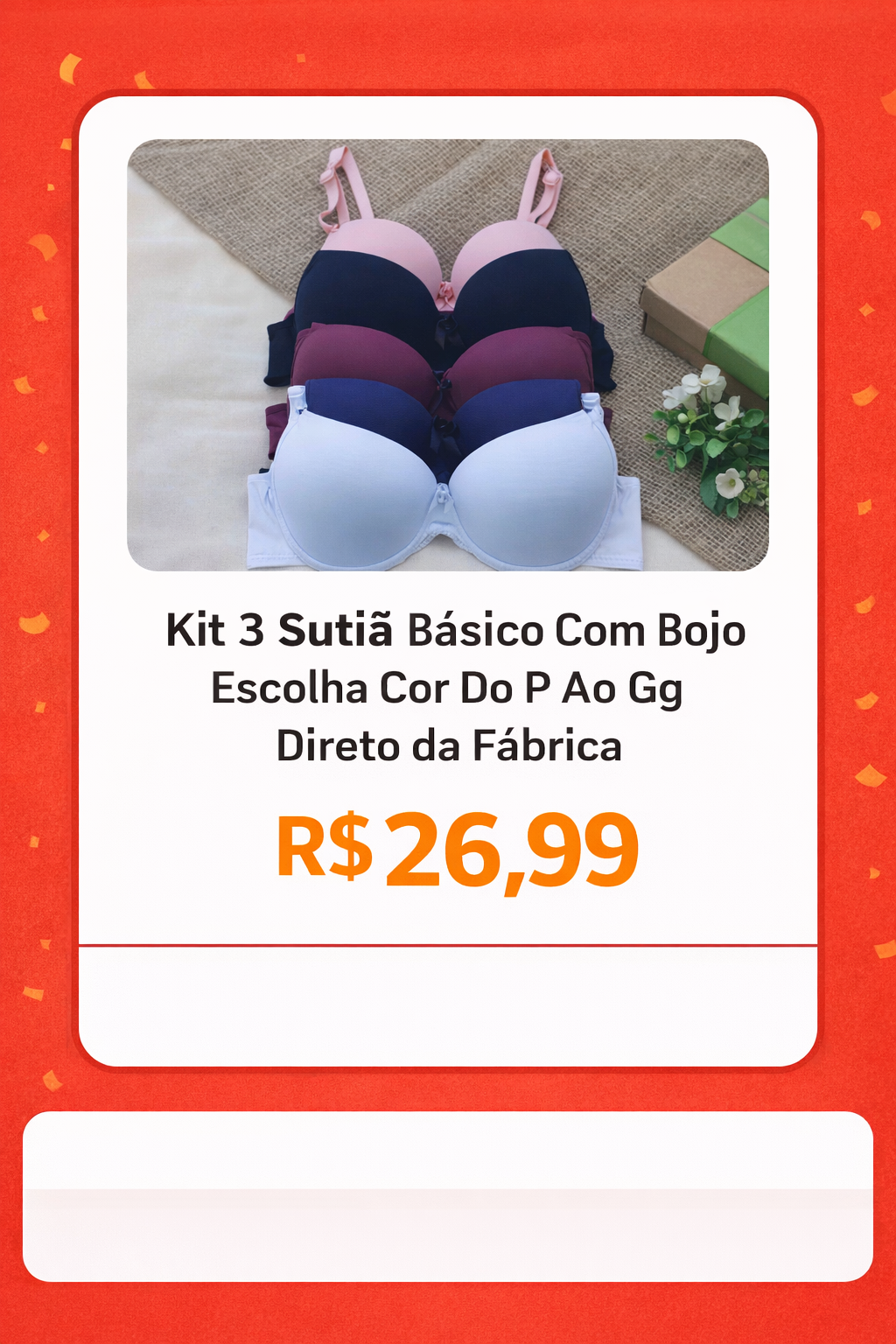Kit 3 Sutiã Básico com Bojo
