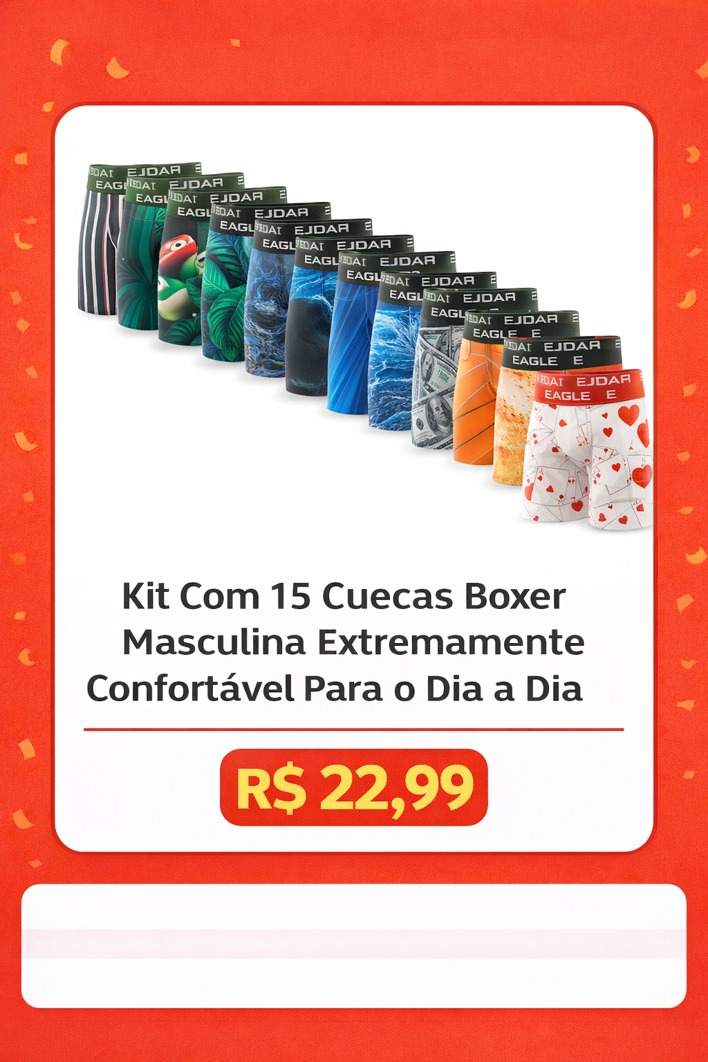 Kit 15 Cuecas Boxer Masculinas