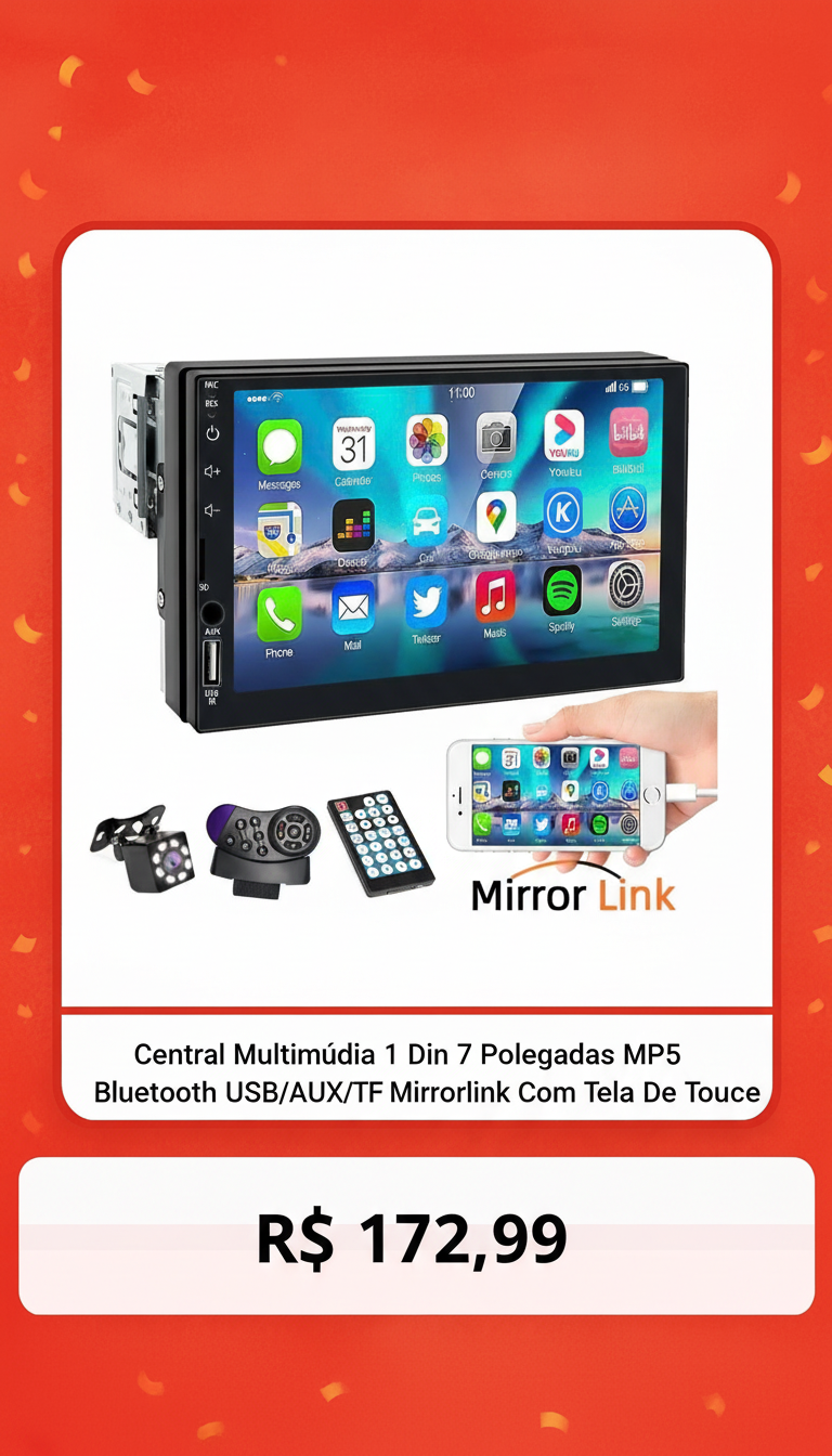 Central Multimídia 1 Din 7" MP5