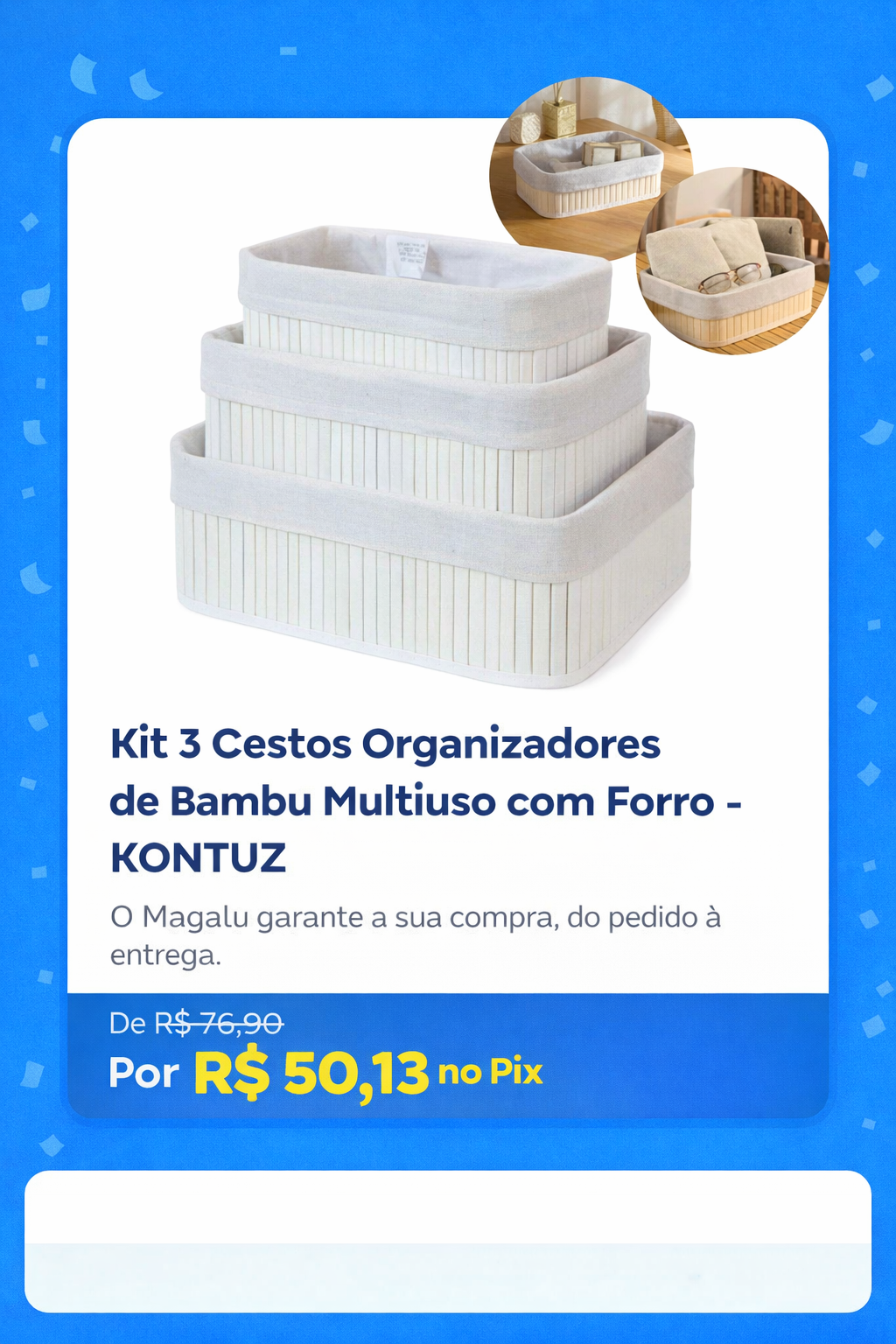 Kit 3 Cestos Organizadores de Bambu