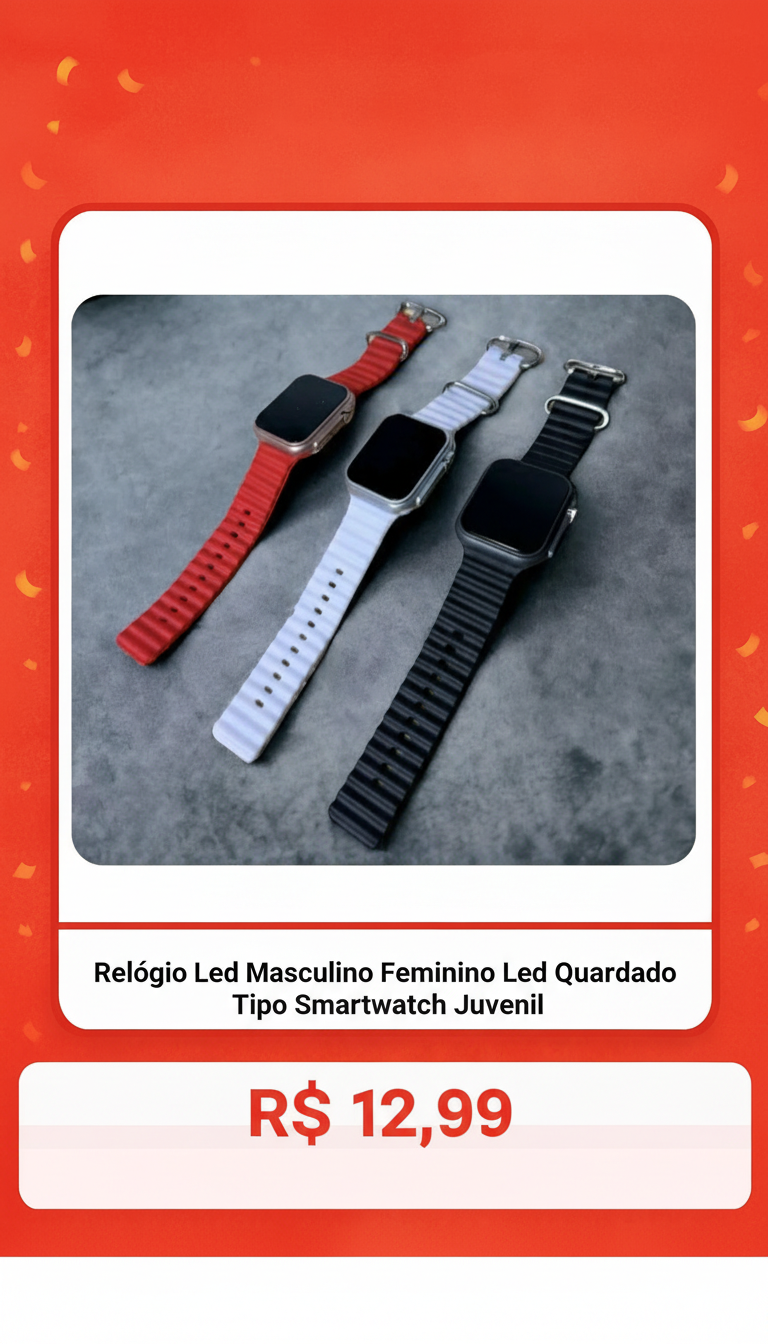 Relógio LED Quadrado Juvenil