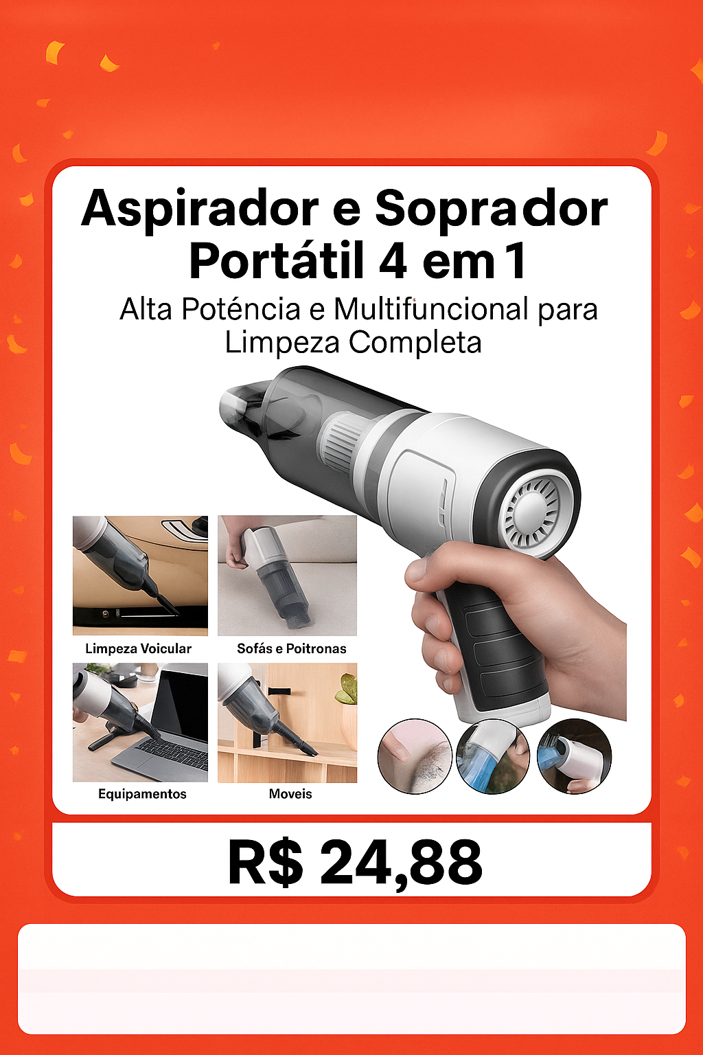 Aspirador e Soprador Portátil 4 em 1