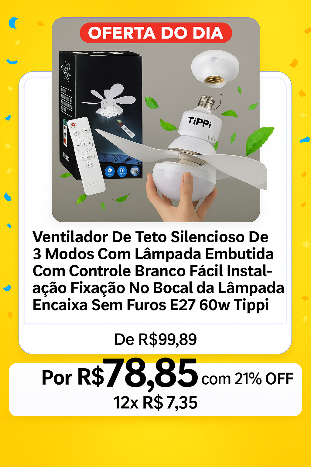 Ventilador de Teto Silencioso com Lâmpada