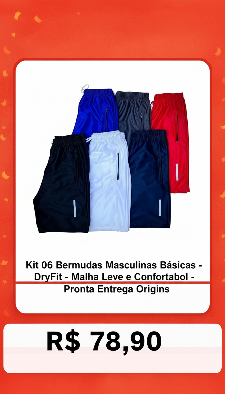 Kit 6 Bermudas Masculinas DryFit