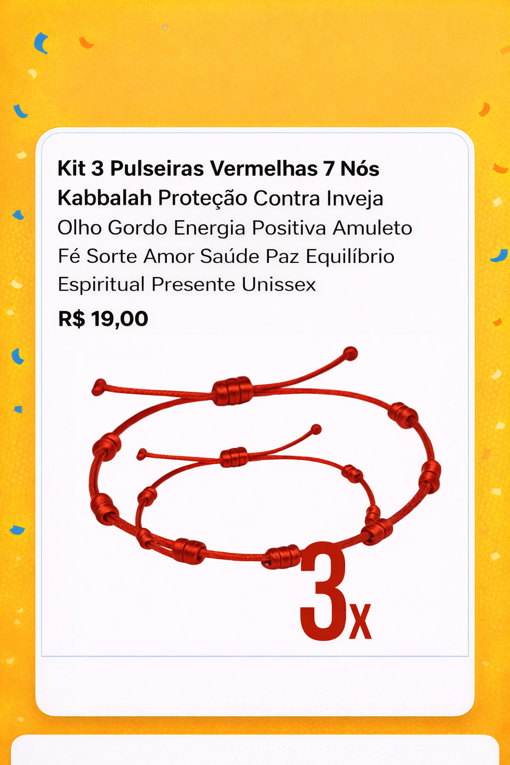 Kit 3 Pulseiras Vermelhas 7 Nós Kabbalah