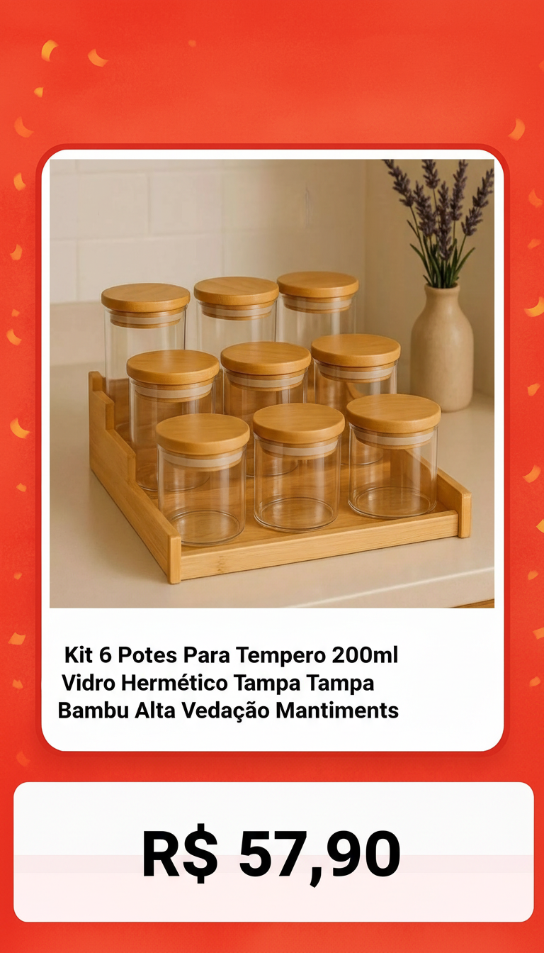 Kit 6 Potes de Vidro 200ml